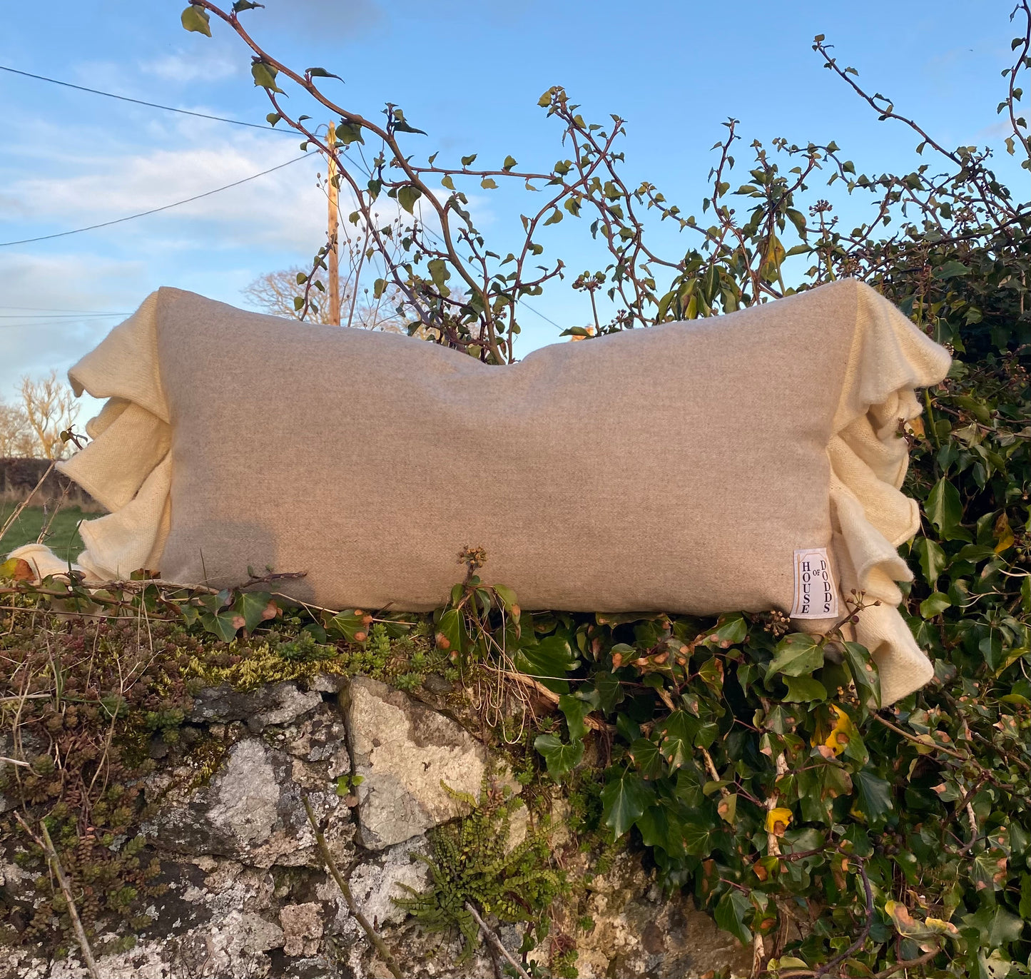 Stone and Cream Sleepy Frill Cushion – Limited Edition, Handcrafted