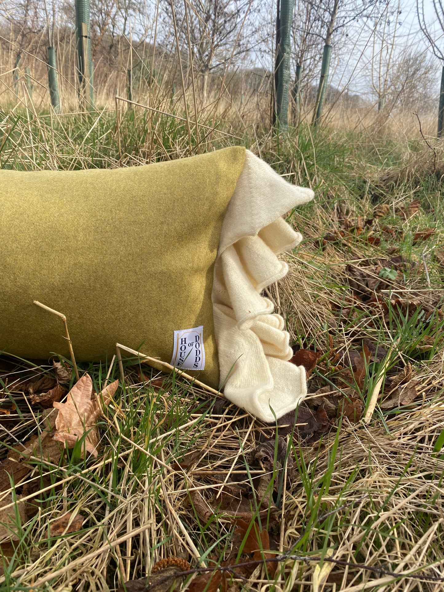 Green and Cream Sleepy Frill Cushion – Limited Edition, Handcrafted Charm