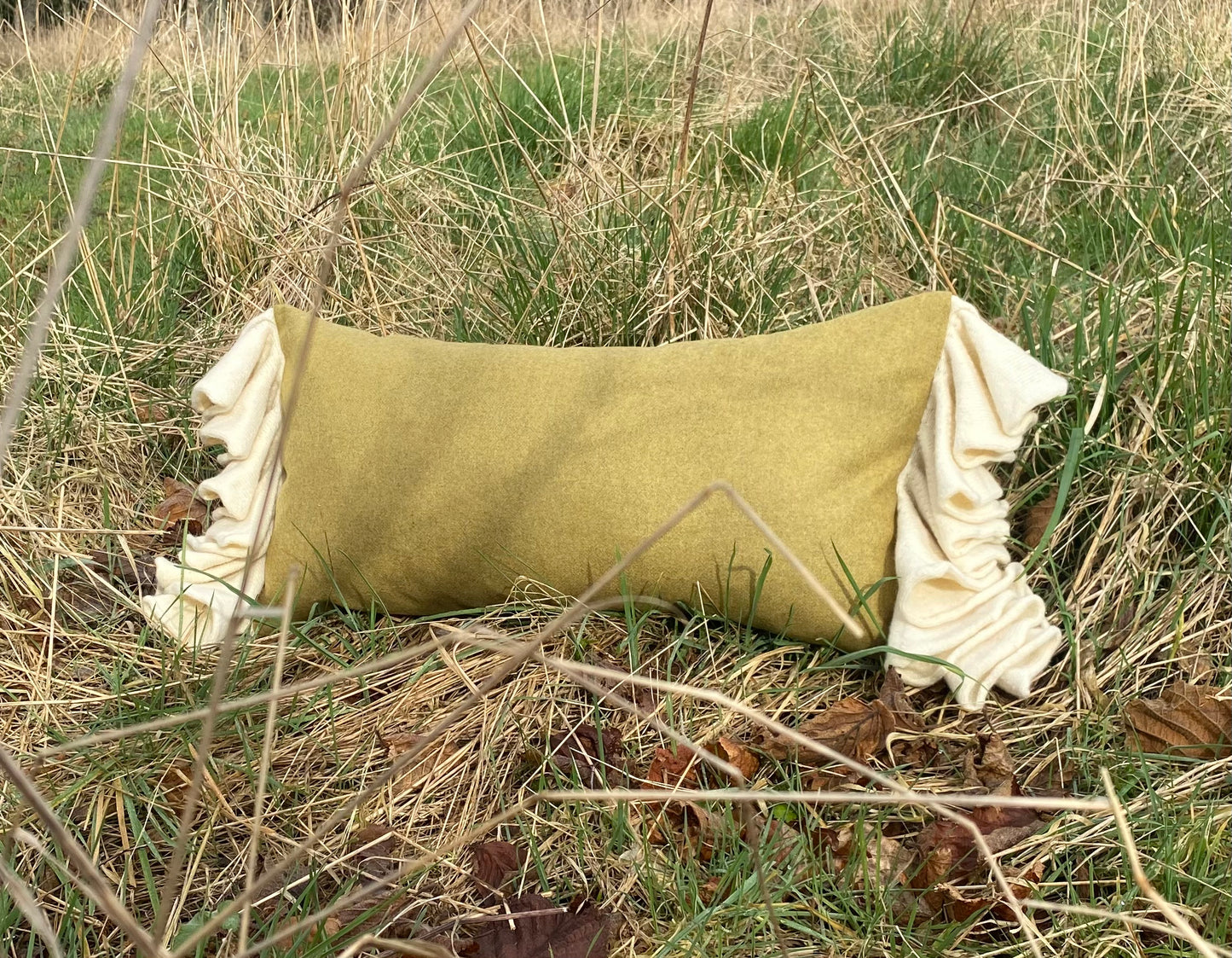 Green and Cream Sleepy Frill Cushion – Limited Edition, Handcrafted Charm