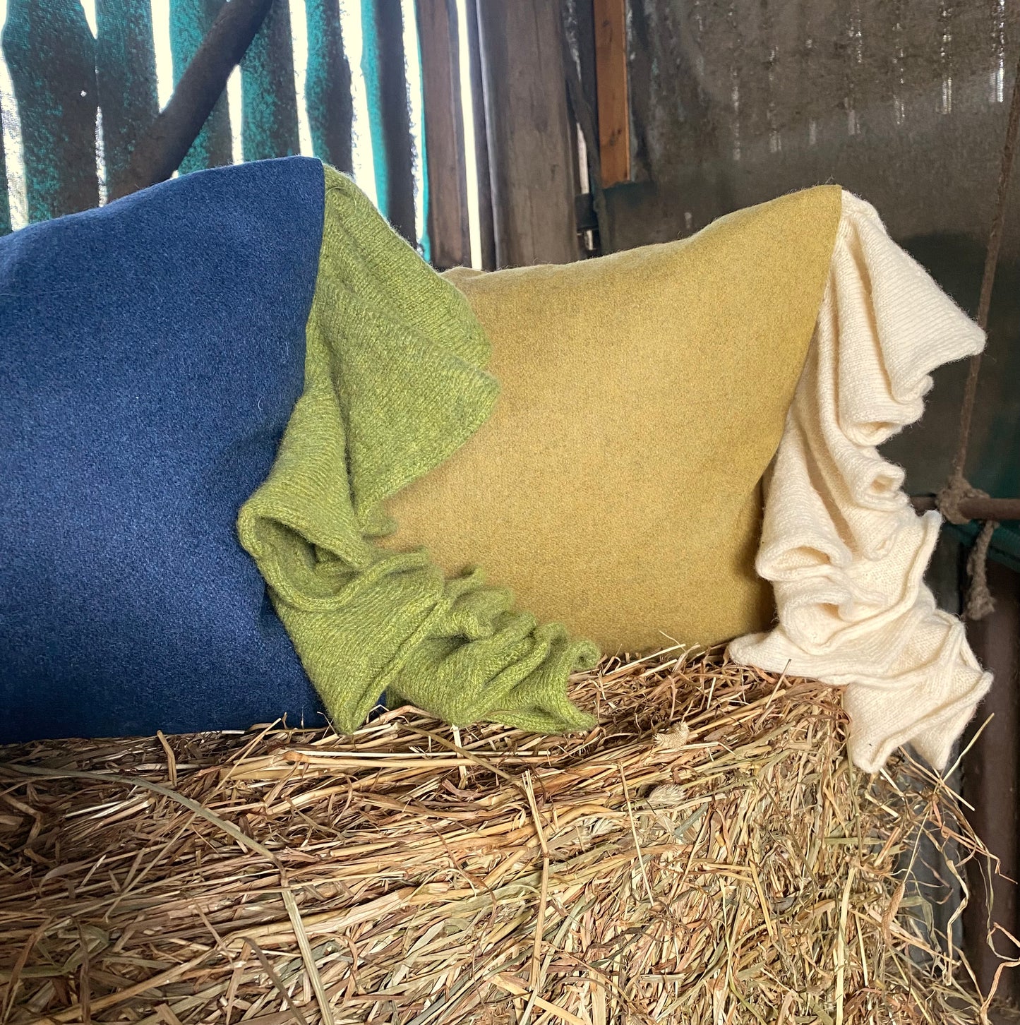 Blue and Green Sleepy Frill Cushion – Limited Edition, Handcrafted