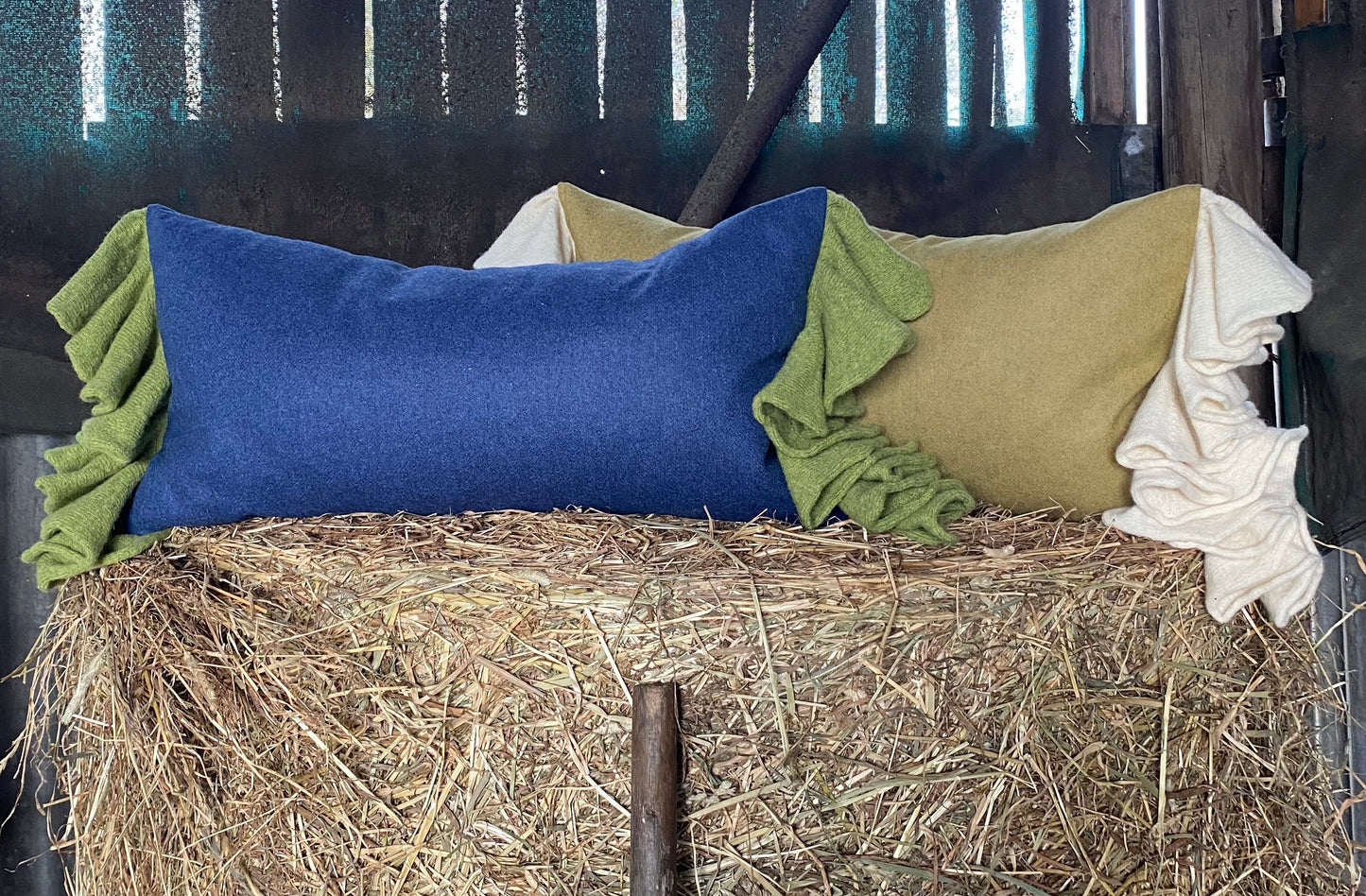 Blue and Green Sleepy Frill Cushion – Limited Edition, Handcrafted