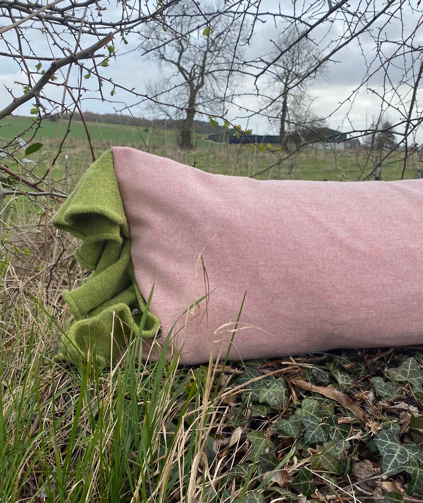 Pink and Green Sleepy Frill Cushion – Limited Edition, Handcrafted
