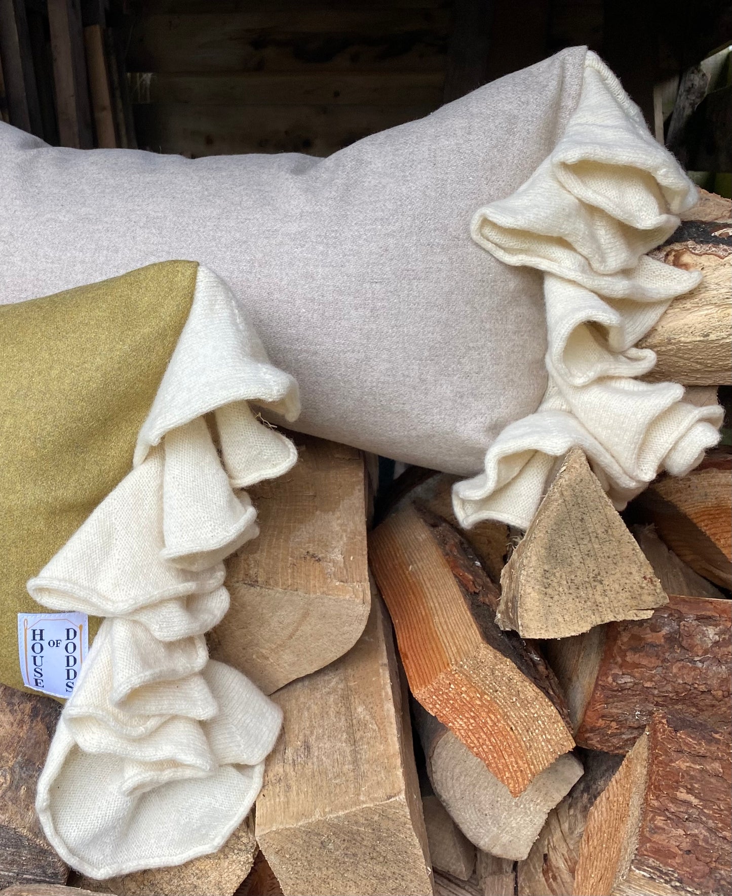 Stone and Cream Sleepy Frill Cushion – Limited Edition, Handcrafted