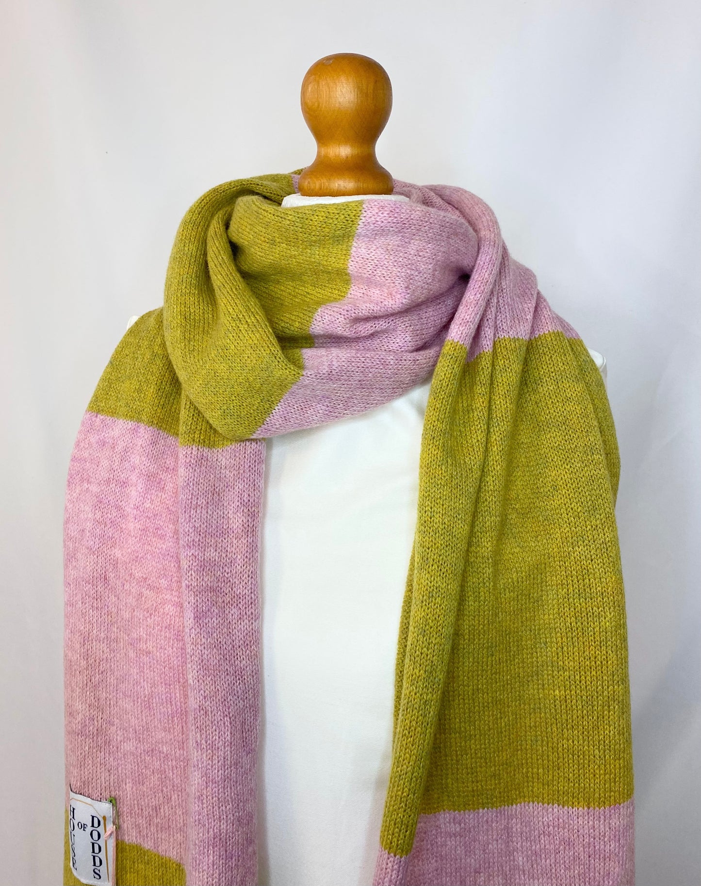Blocked Striped Pink and Green Scarf 100% Lambswool