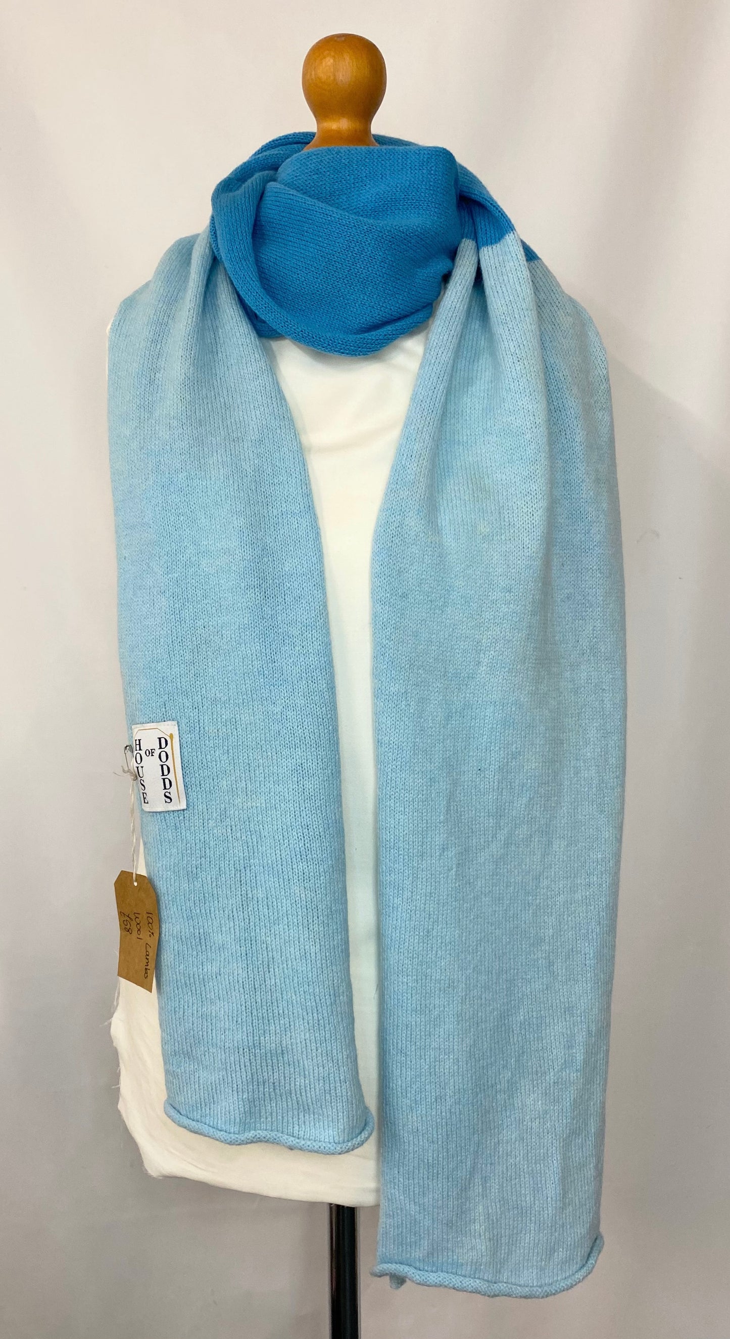 Blue and Baby Blue Block Colour 100% Lambswool Scarf