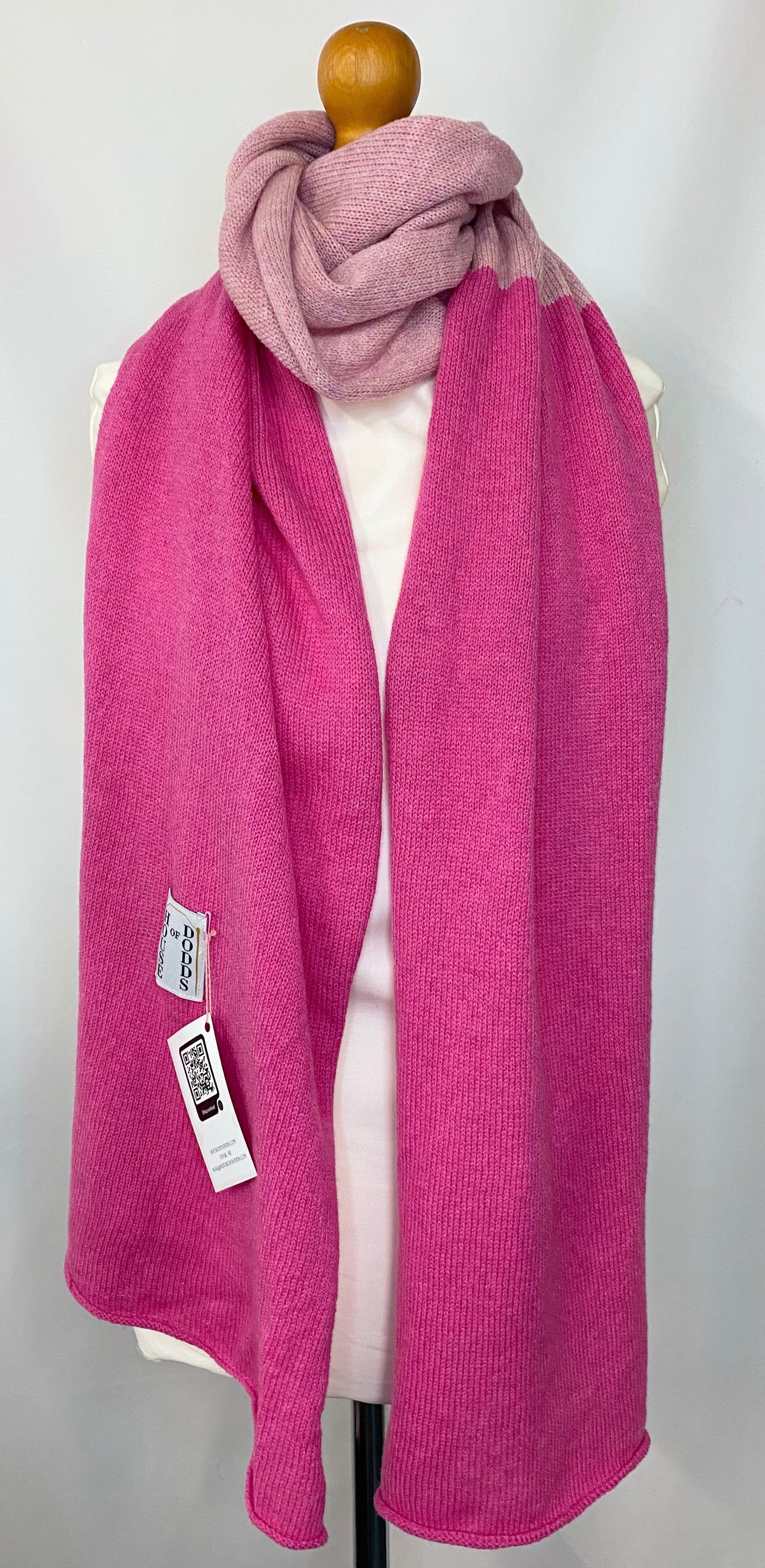 Bubblegum Pink and Baby Pink Block Colour Lambswool Scarf