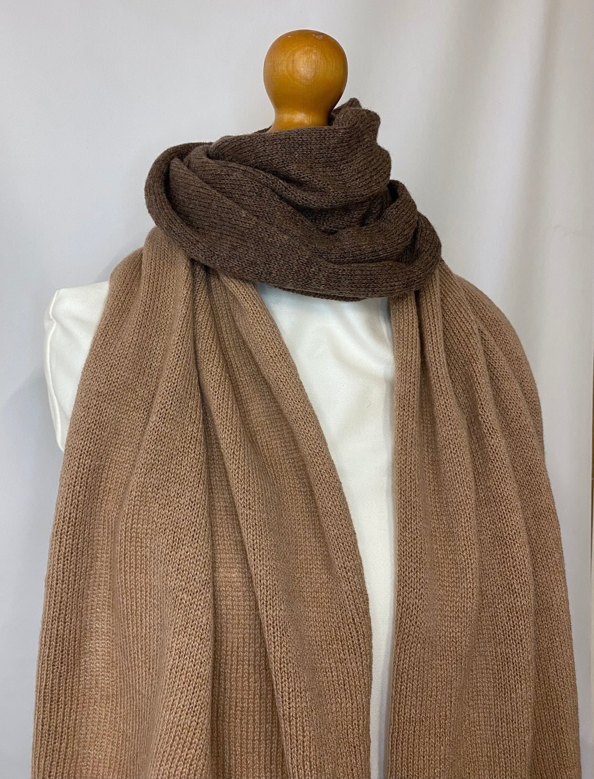 Brown and Brown Block Colour 100% Lambswool Scarf