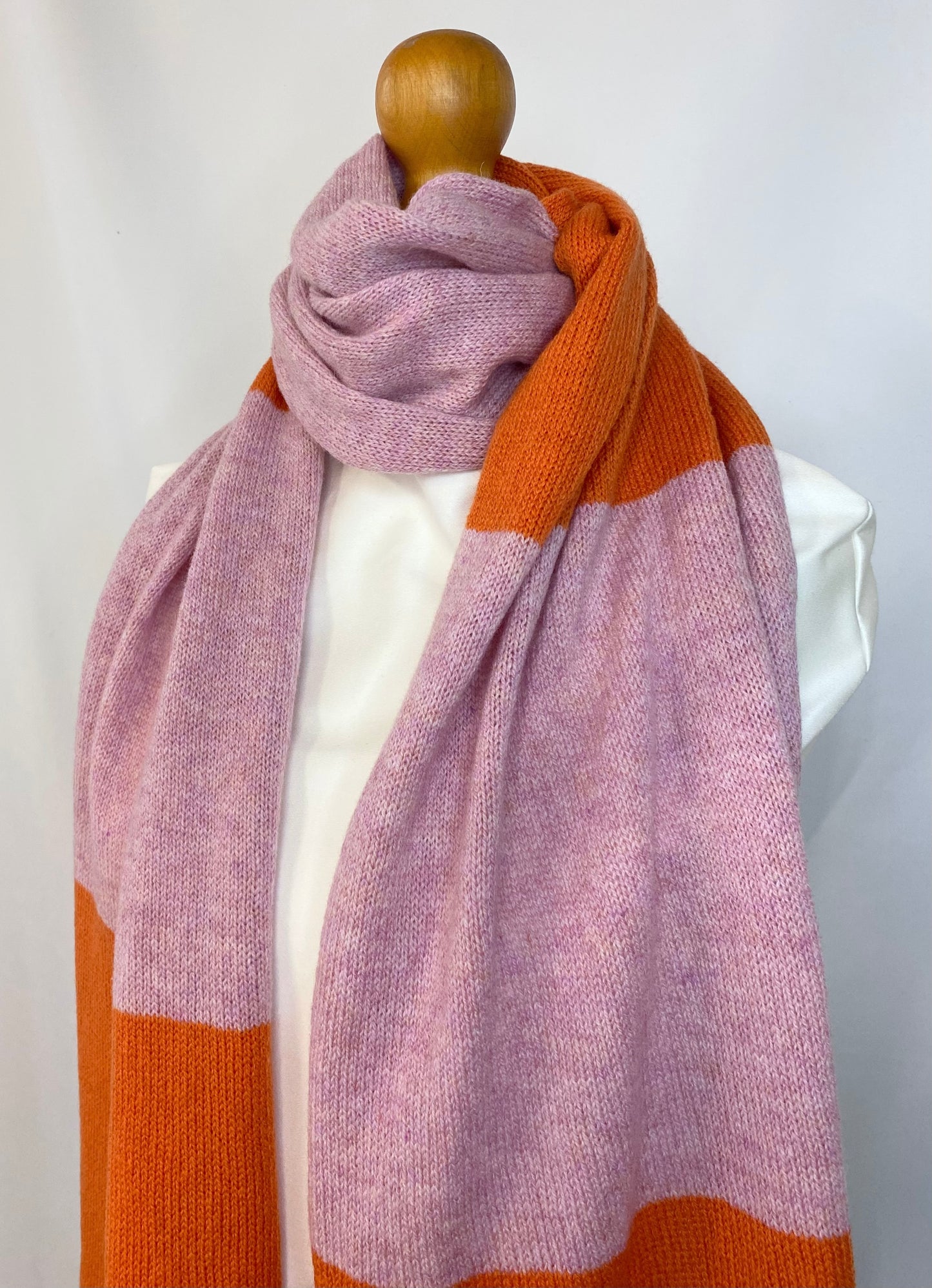 Blocked Striped Pink and Orange Scarf 100% Lambswool