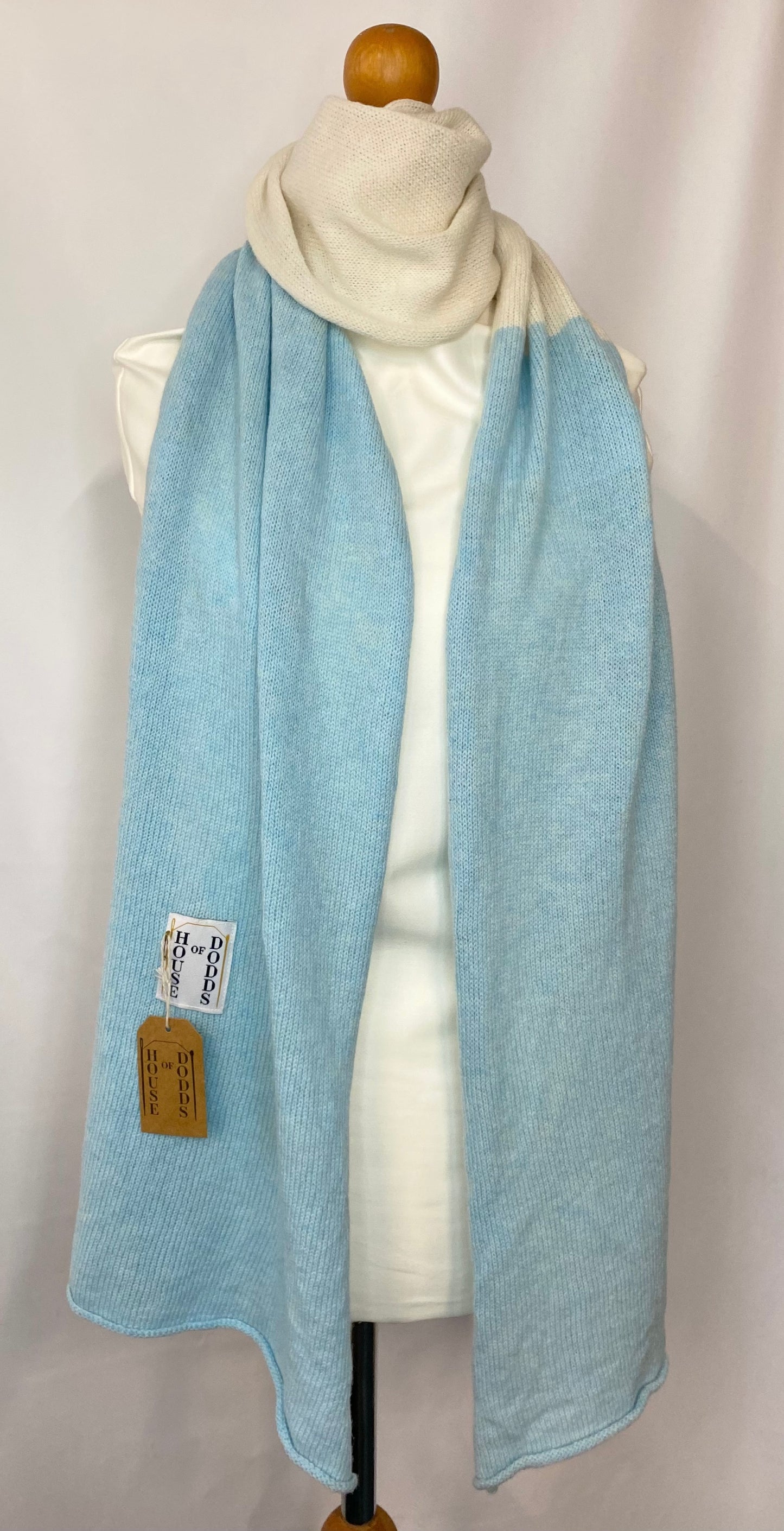 White and Baby Blue Block Colour 100% Lambswool Scarf