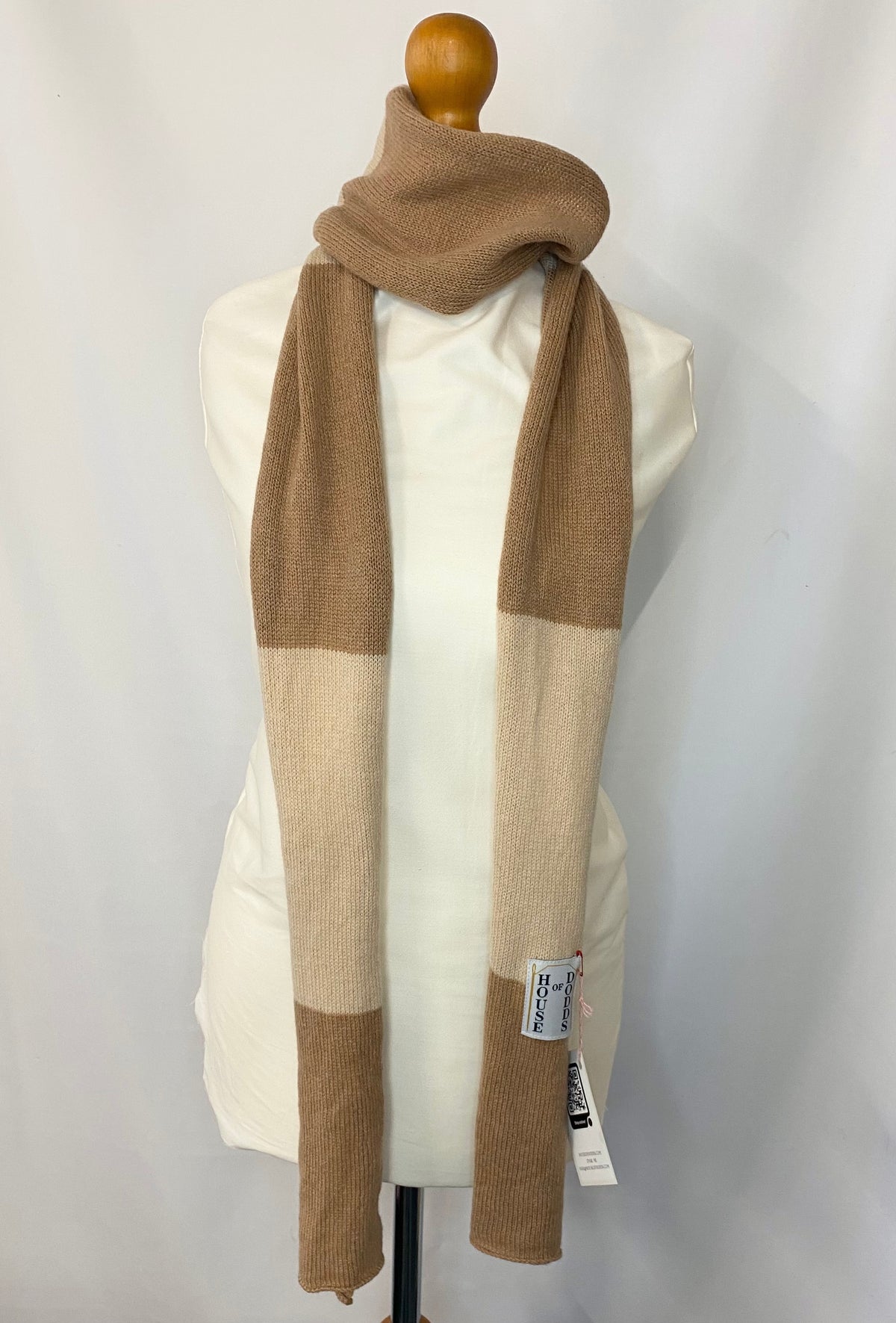 Block Striped Beige Scarf 100% Lambswool