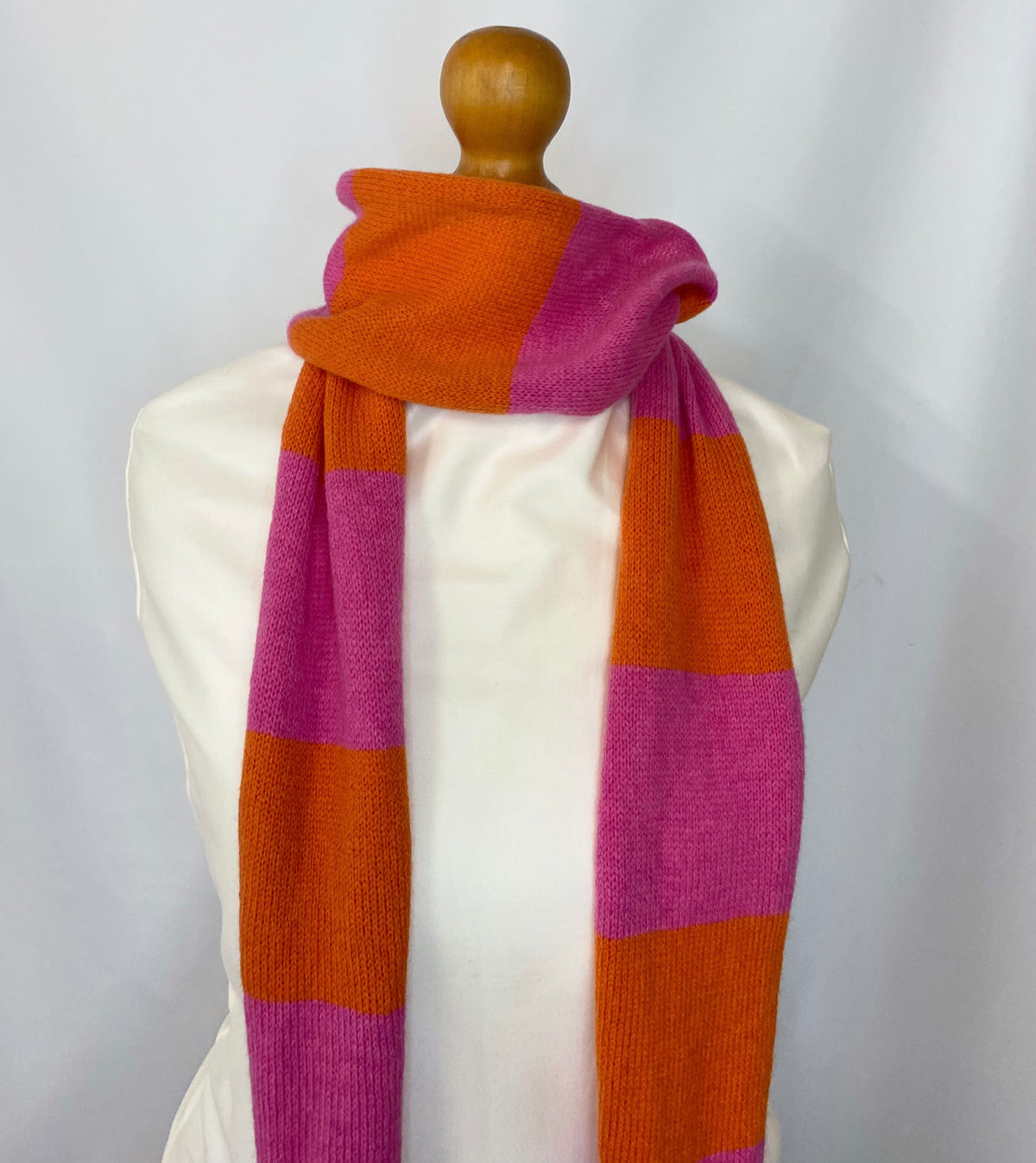 Striped Pink and Orange Scarf 100% Lambswool