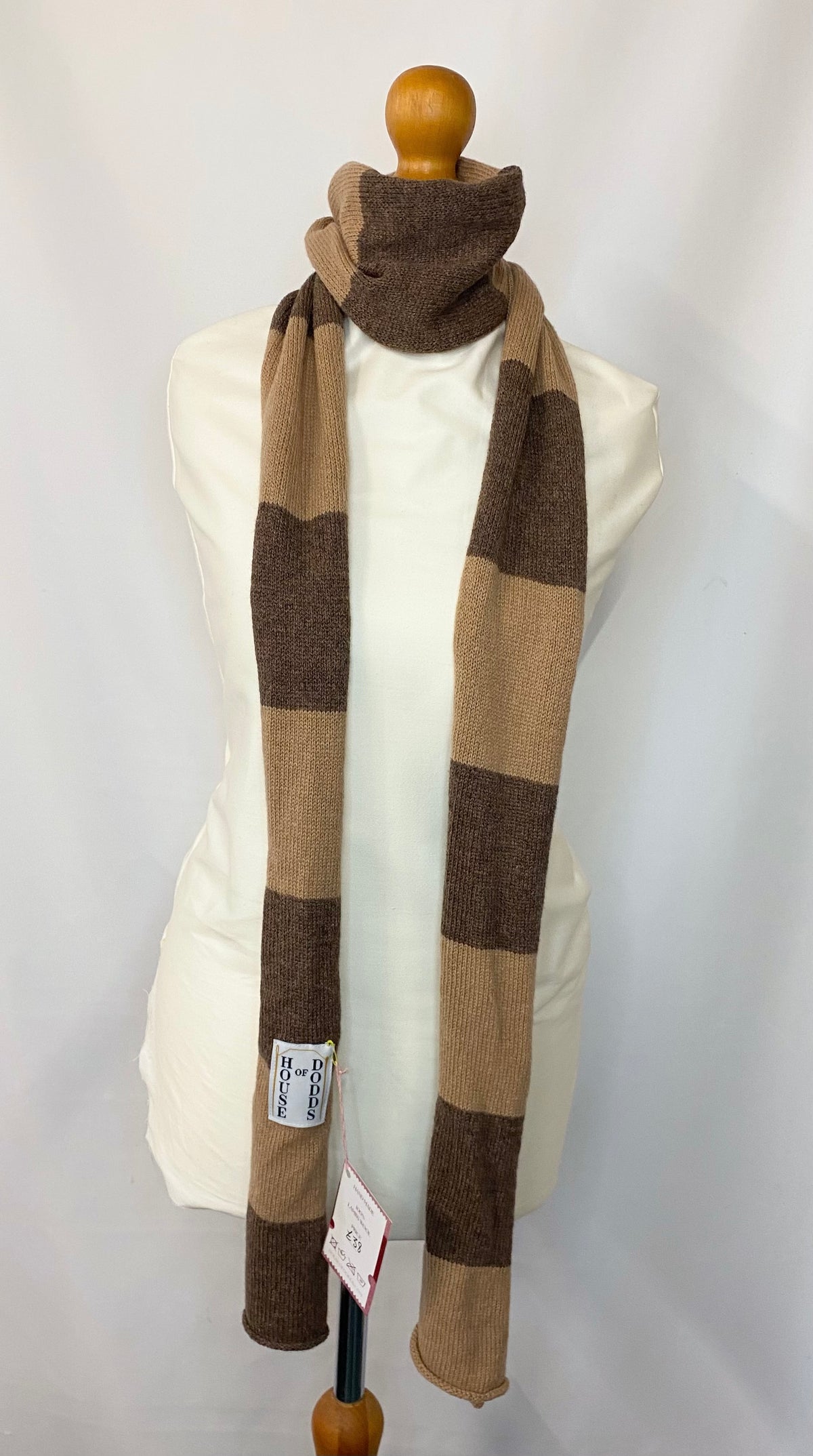Striped Dark Brown and Light Brown Scarf 100% Lambswool