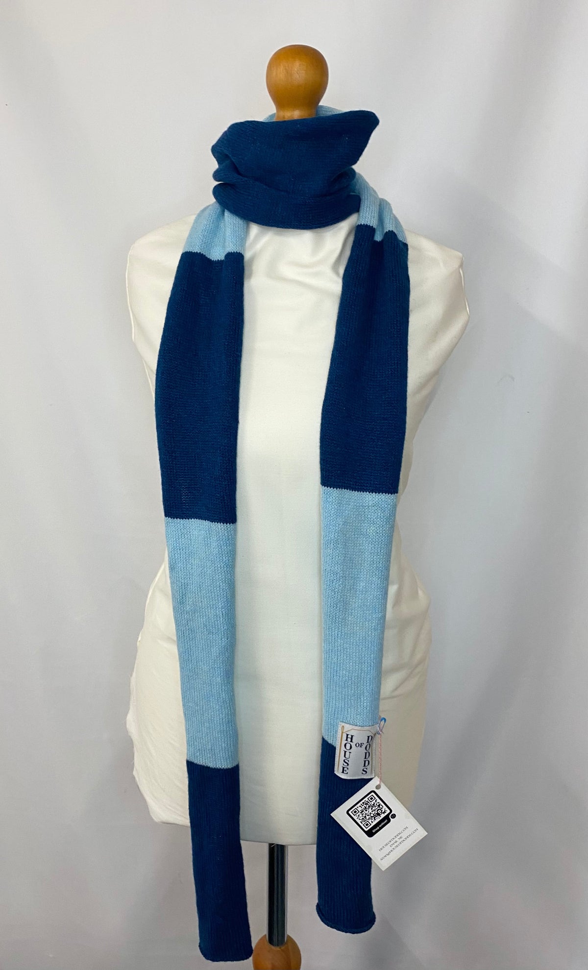 Block Striped Dark Blue Scarf 100% Lambswool