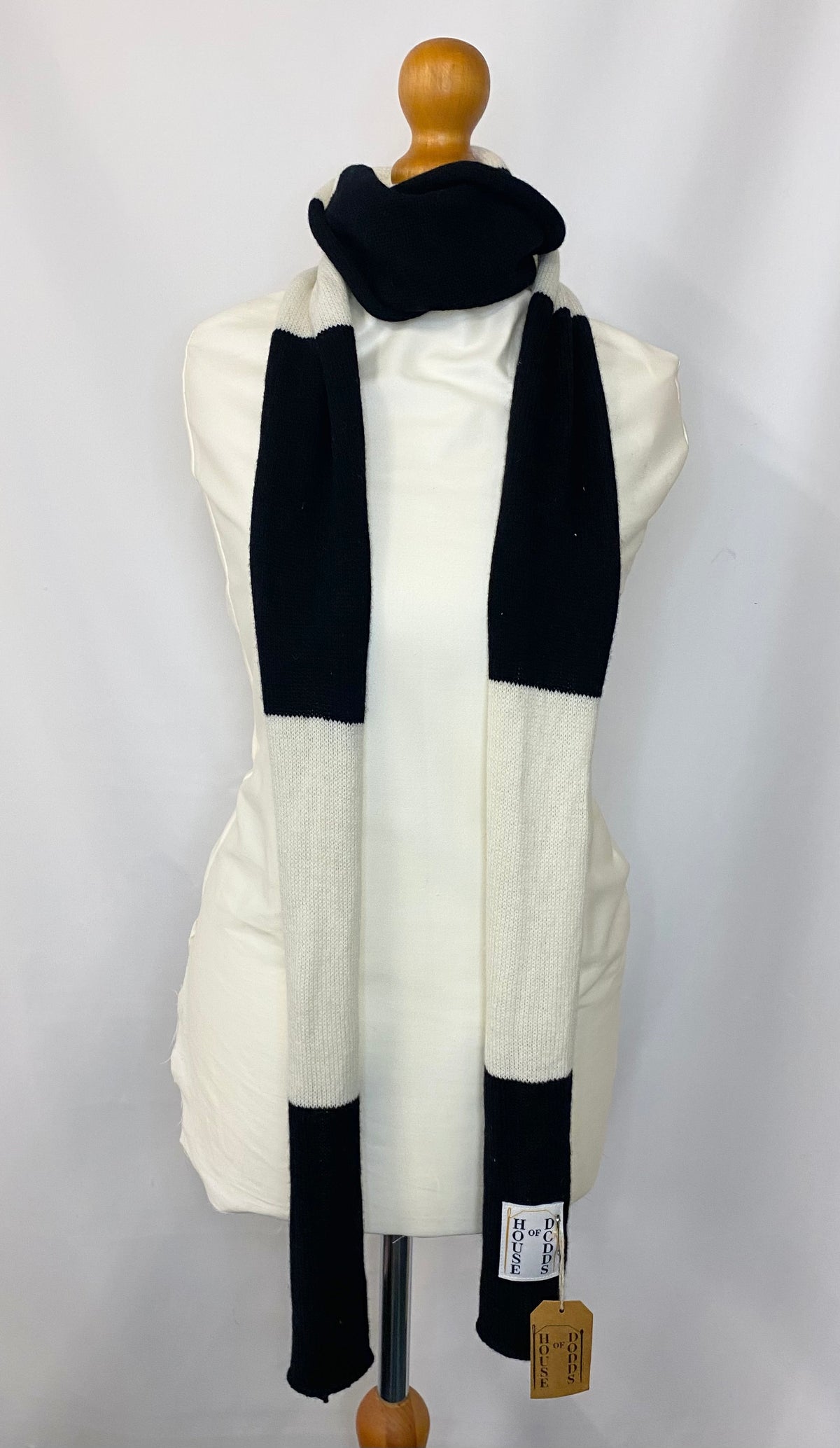 Block Striped Black and White Scarf 100% Lambswool