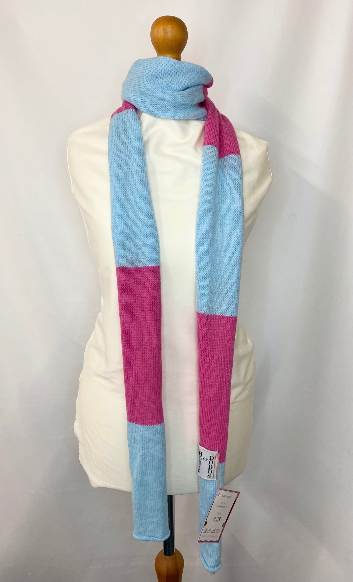 Block Striped Pink on Blue Scarf 100% Lambswool