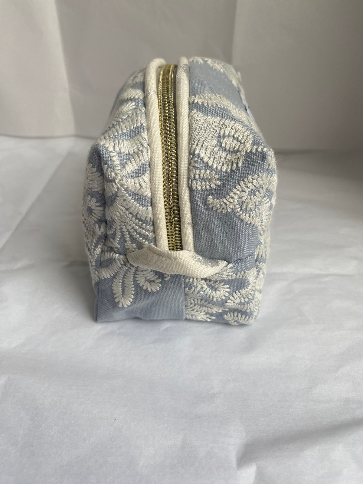 Blue with white embroidery Mini pouch