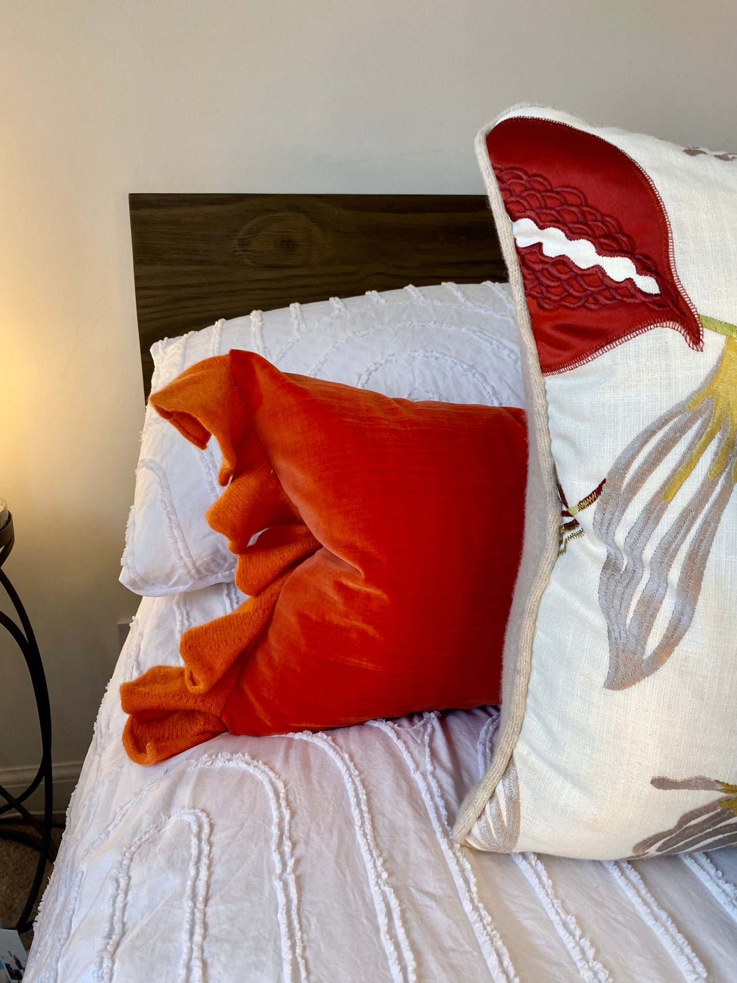 Sleepy Frill Velvet Cushion in shade Orange