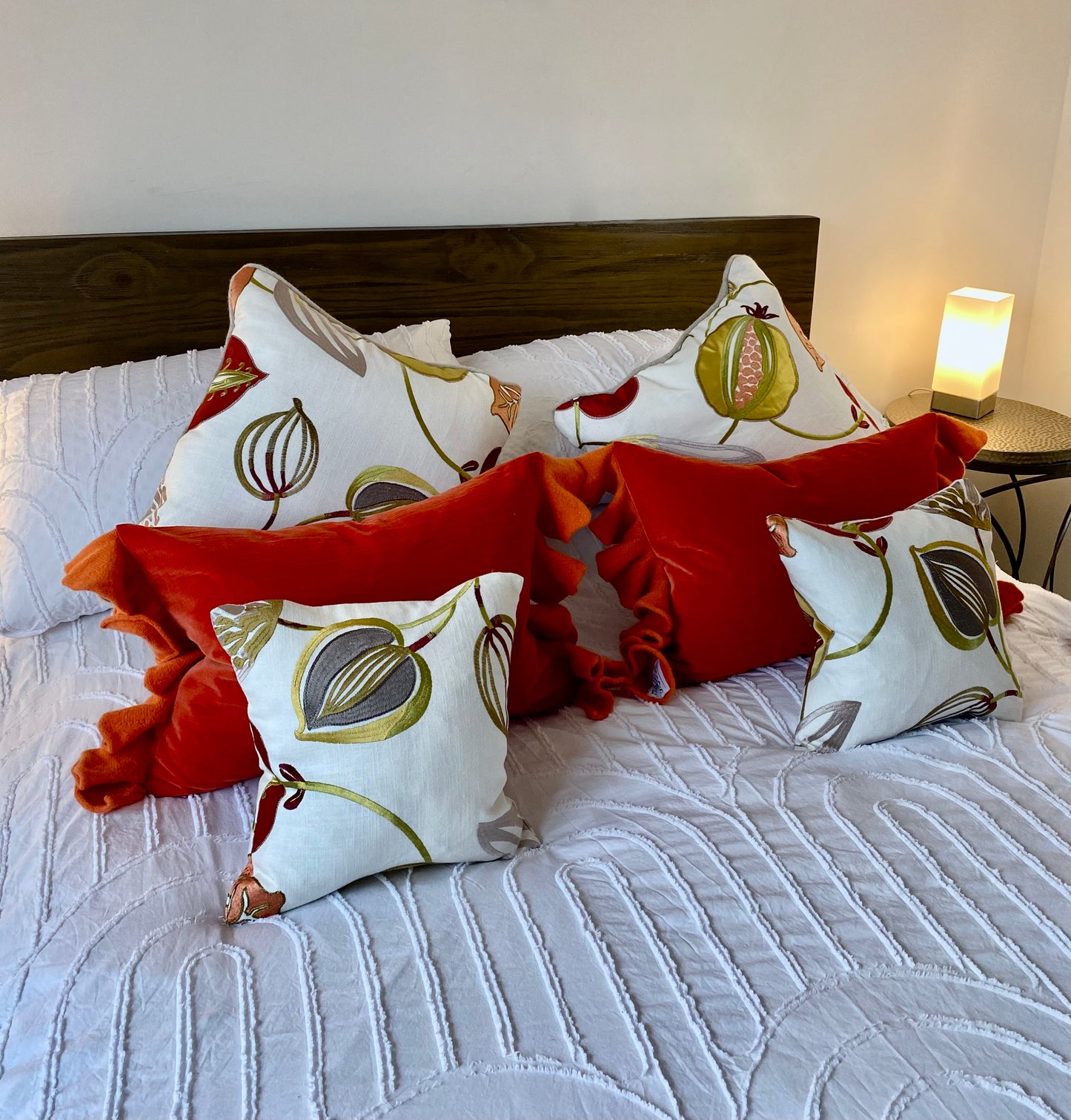 Sleepy Frill Velvet Cushion in shade Orange
