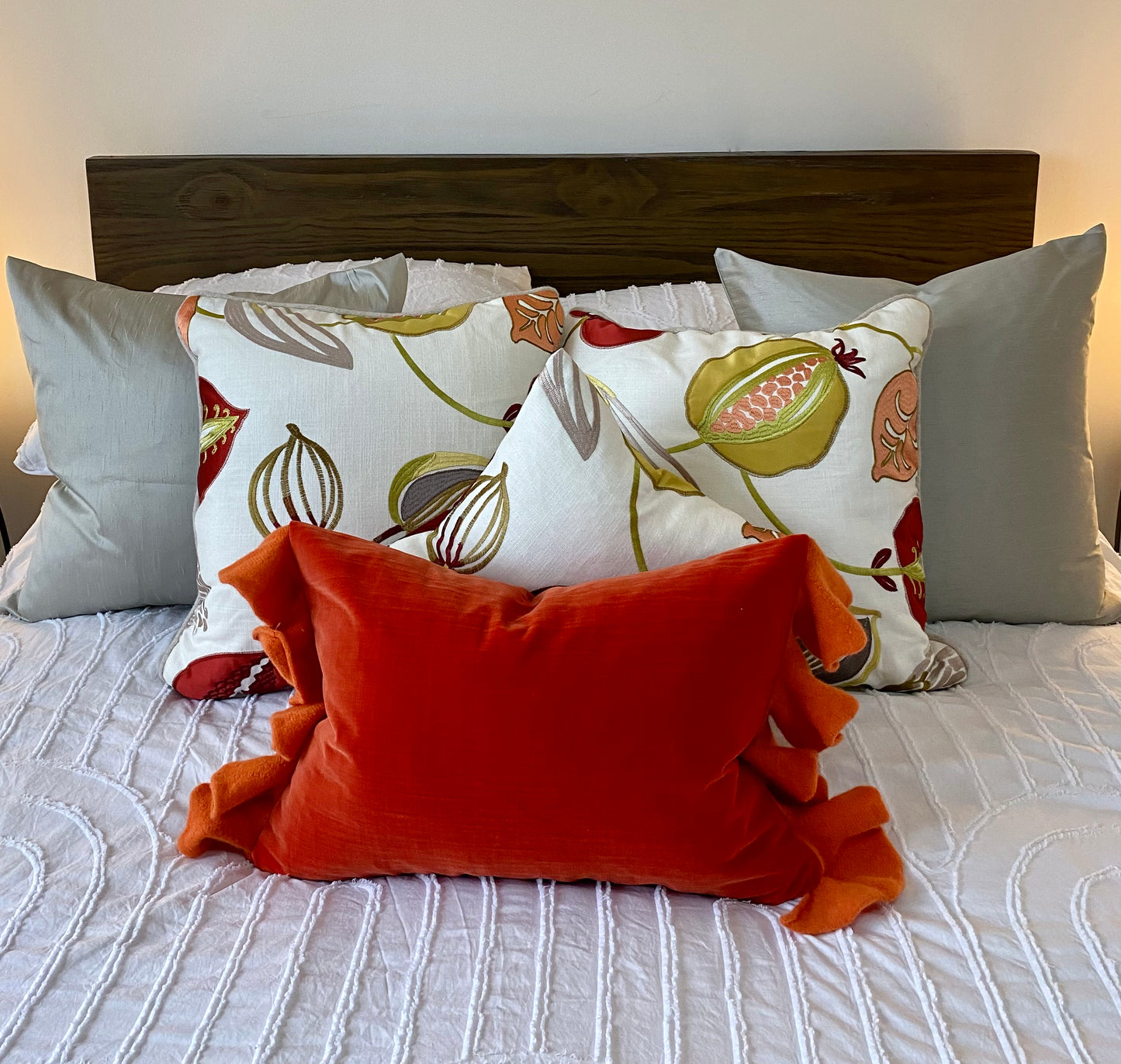 Sleepy Frill Velvet Cushion in shade Orange