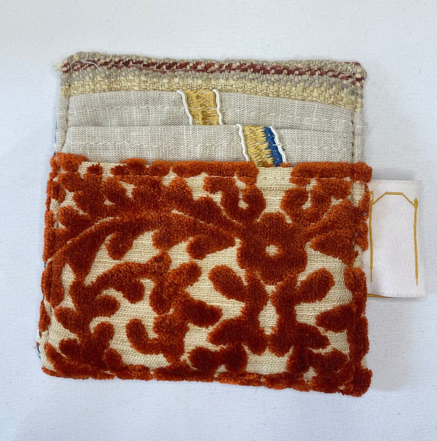 Orange Velvet and Embroidered - Card Holder