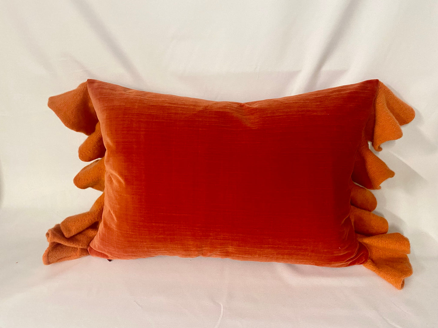 Sleepy Frill Velvet Cushion in shade Orange
