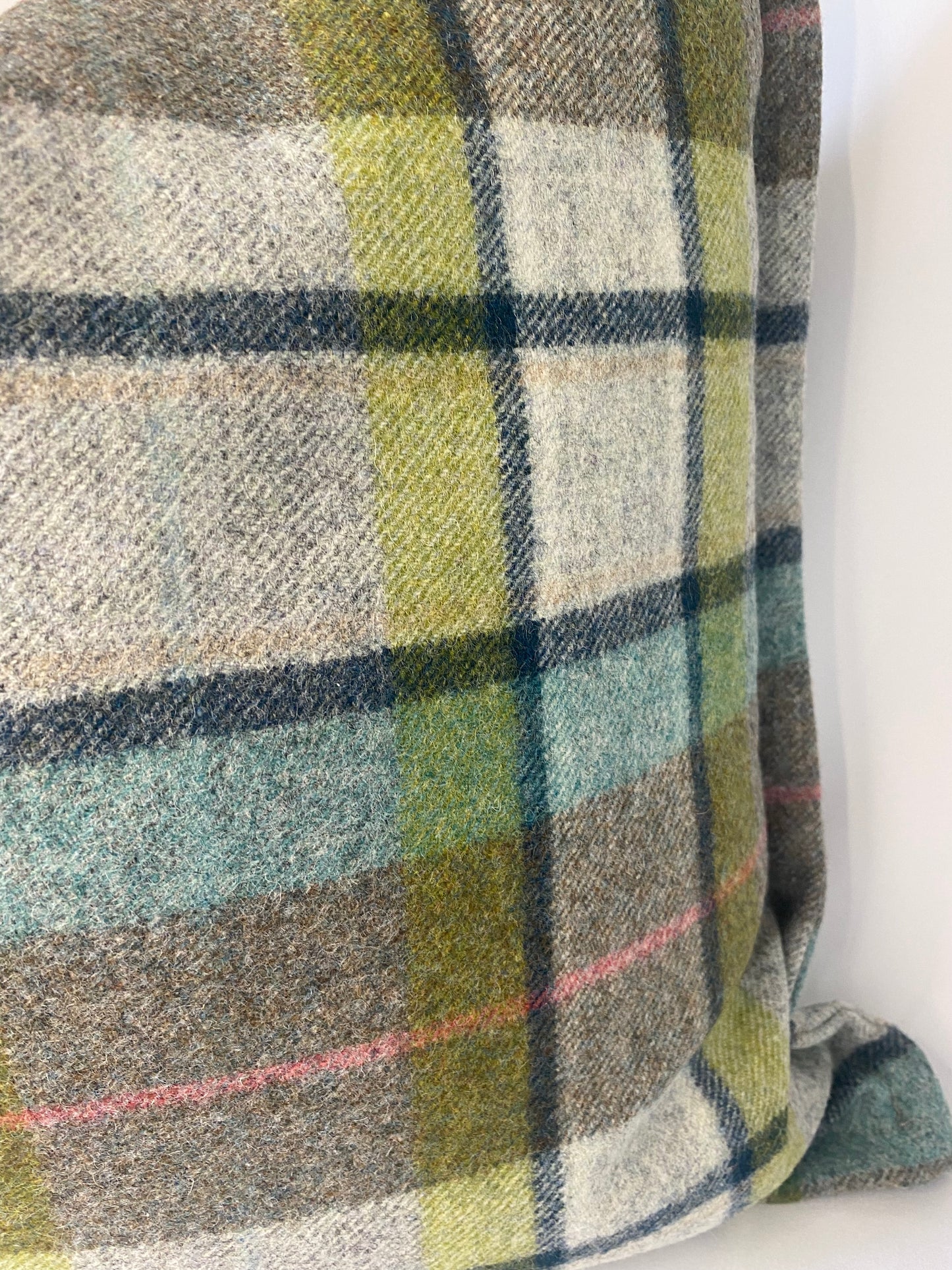 100% wool blue green tartan cushion