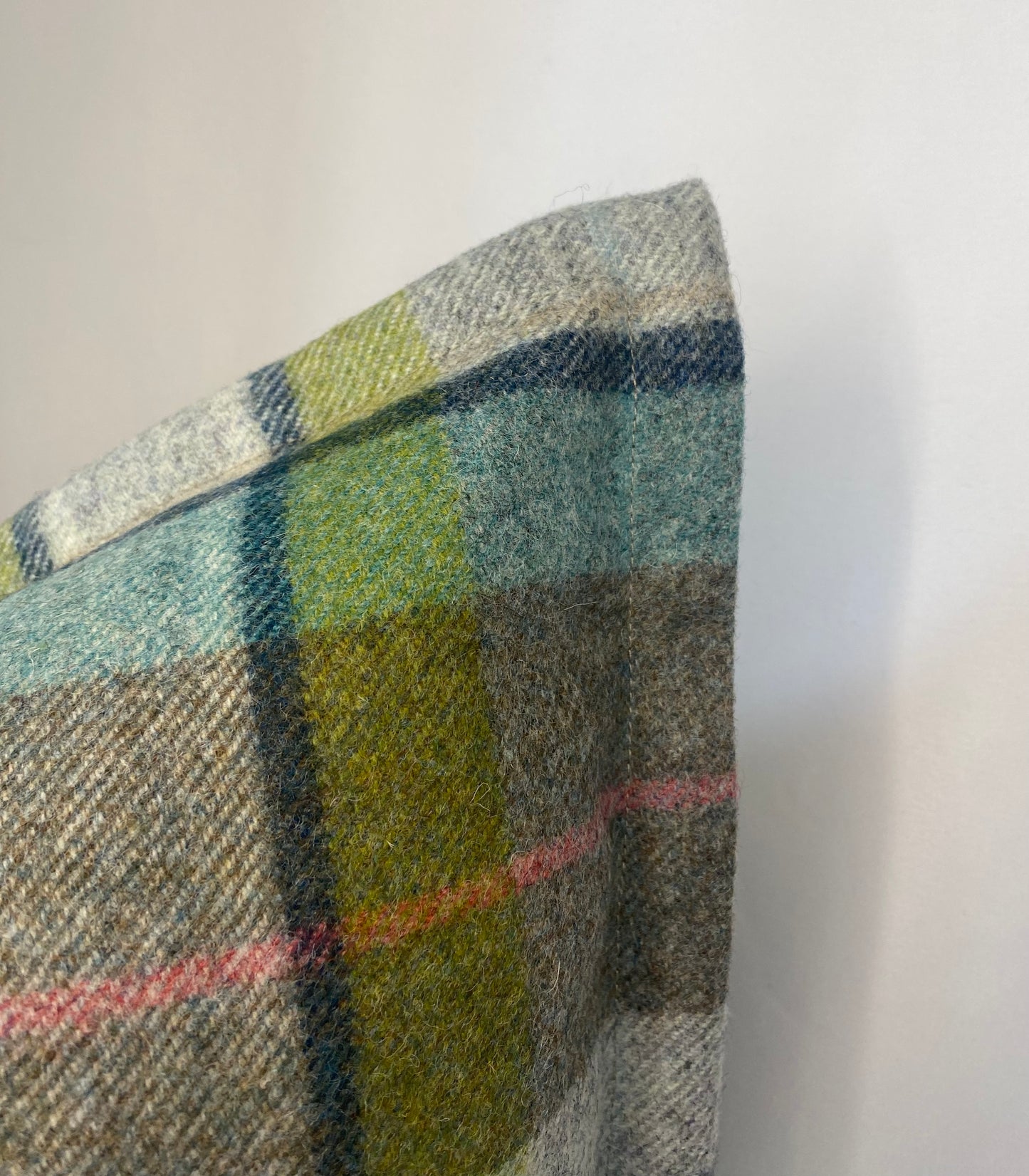 100% wool blue green tartan cushion