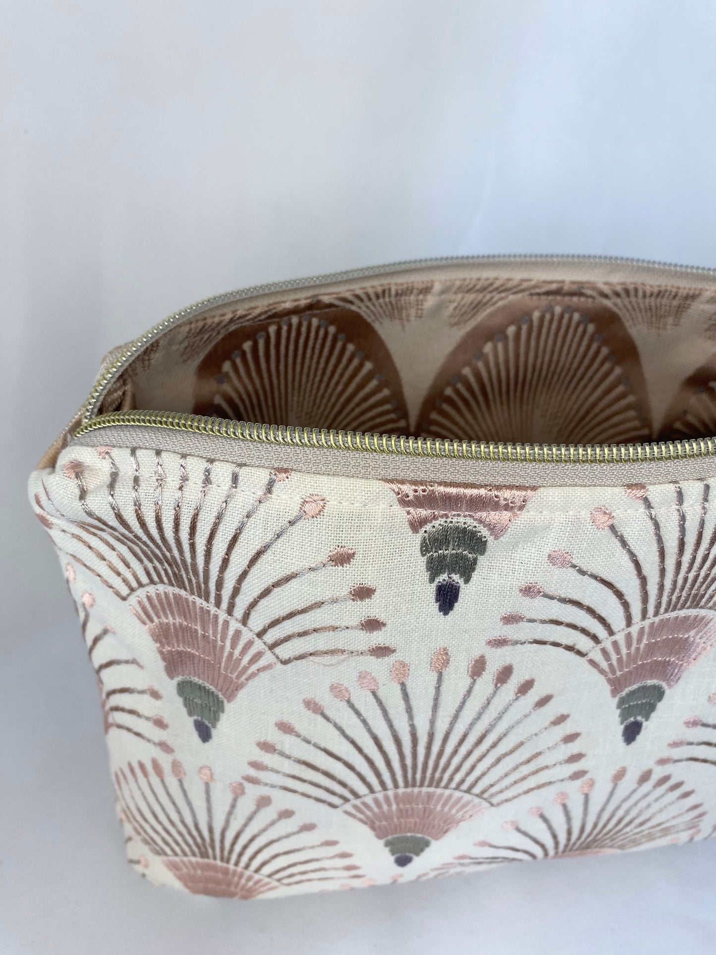 Pink Peacock Embroidered Cosmetic bag