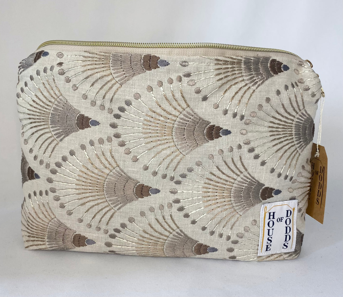 Brown Peacock Embroidered Cosmetic bag