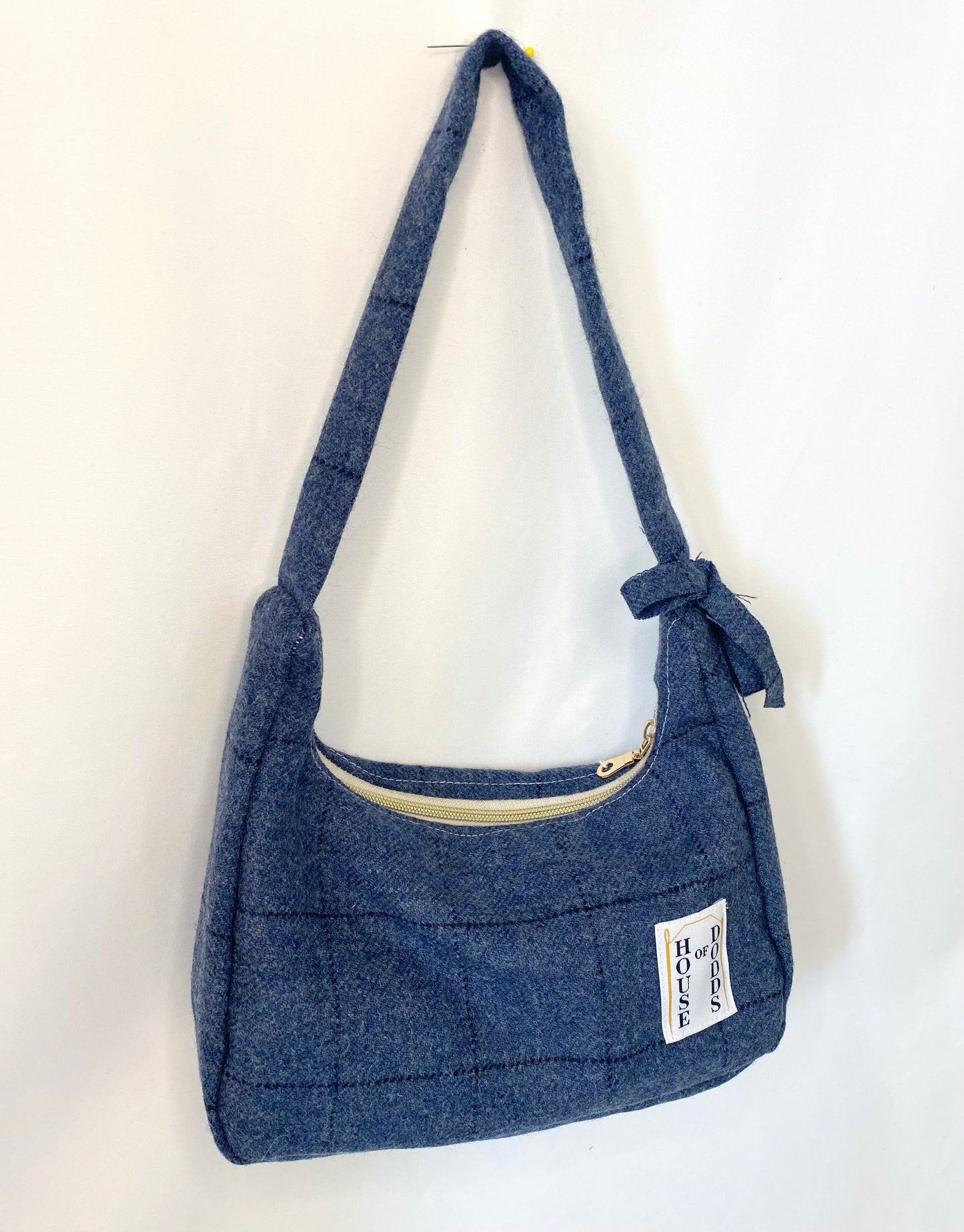 100% Wool in Blue Check Hand bag