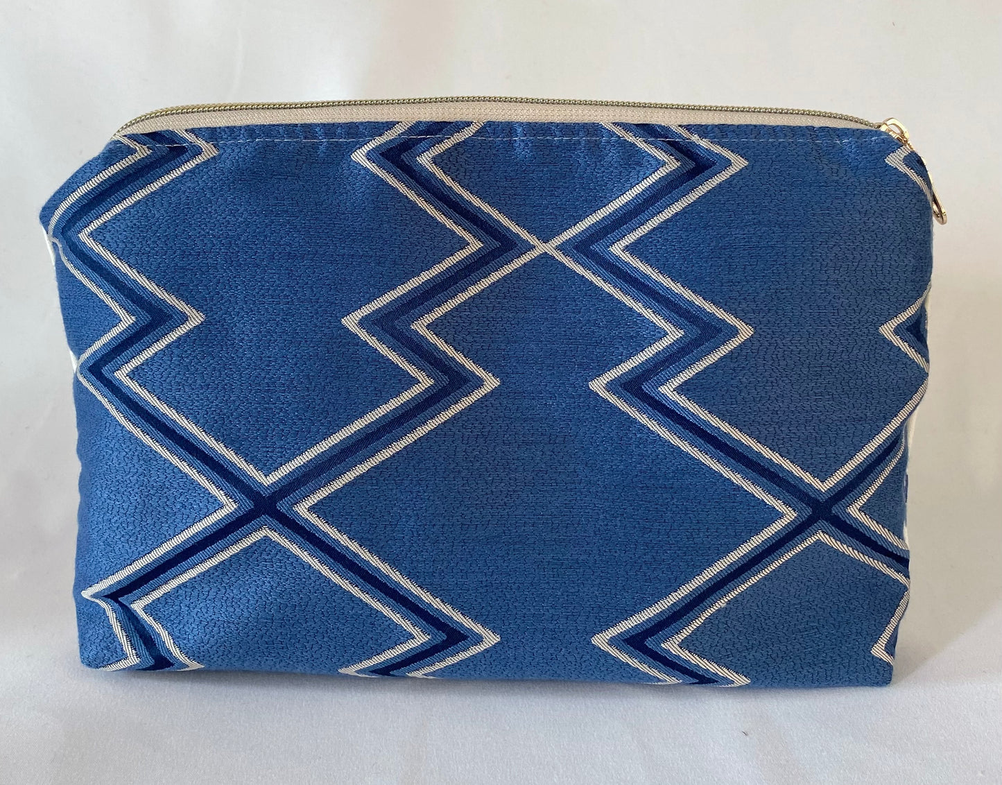 Blue Floral Embroidered Cosmetic bag with water resistant lining