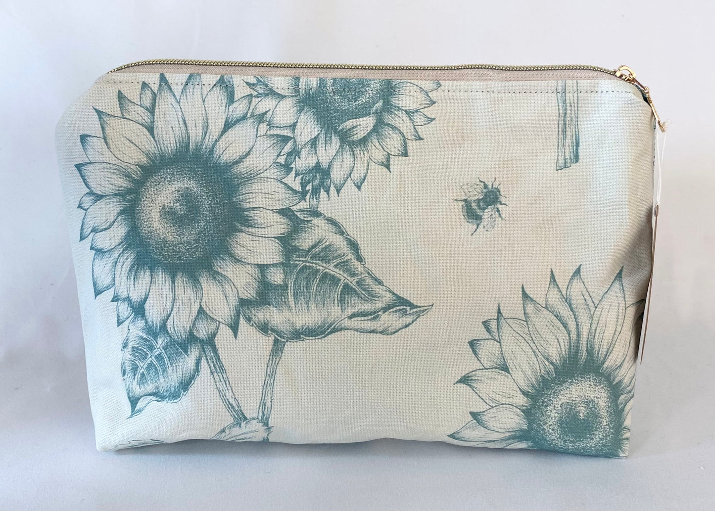 Teal Floral Cosmetic bag with water resistant lining