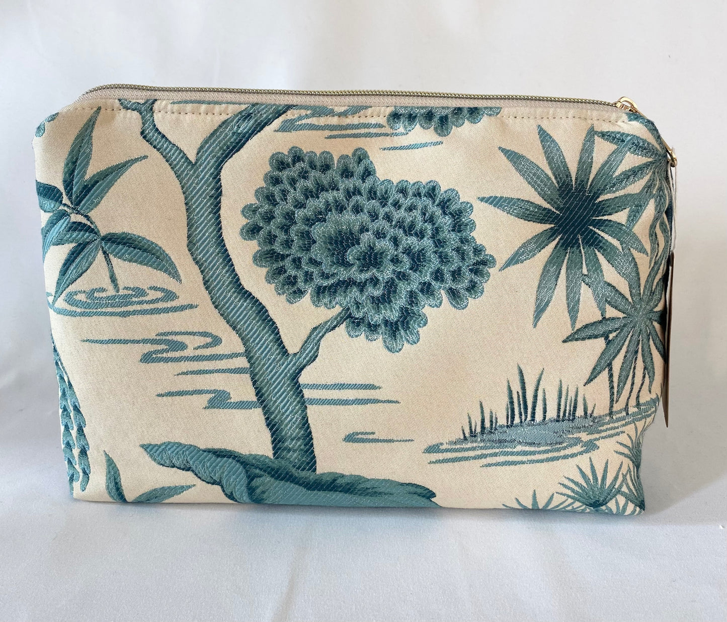 Turquoise embroidered Cosmetic bag with water resistant lining