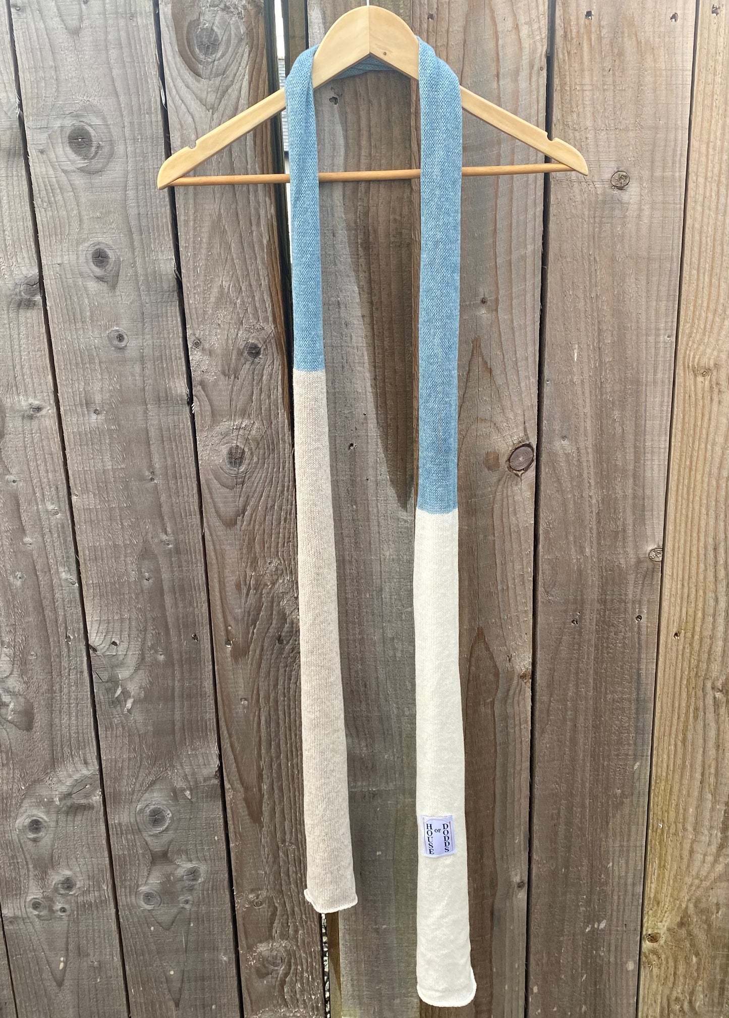 Grey, Blue, Cream Block Scarf 70% Lambswool 30% Cashmere