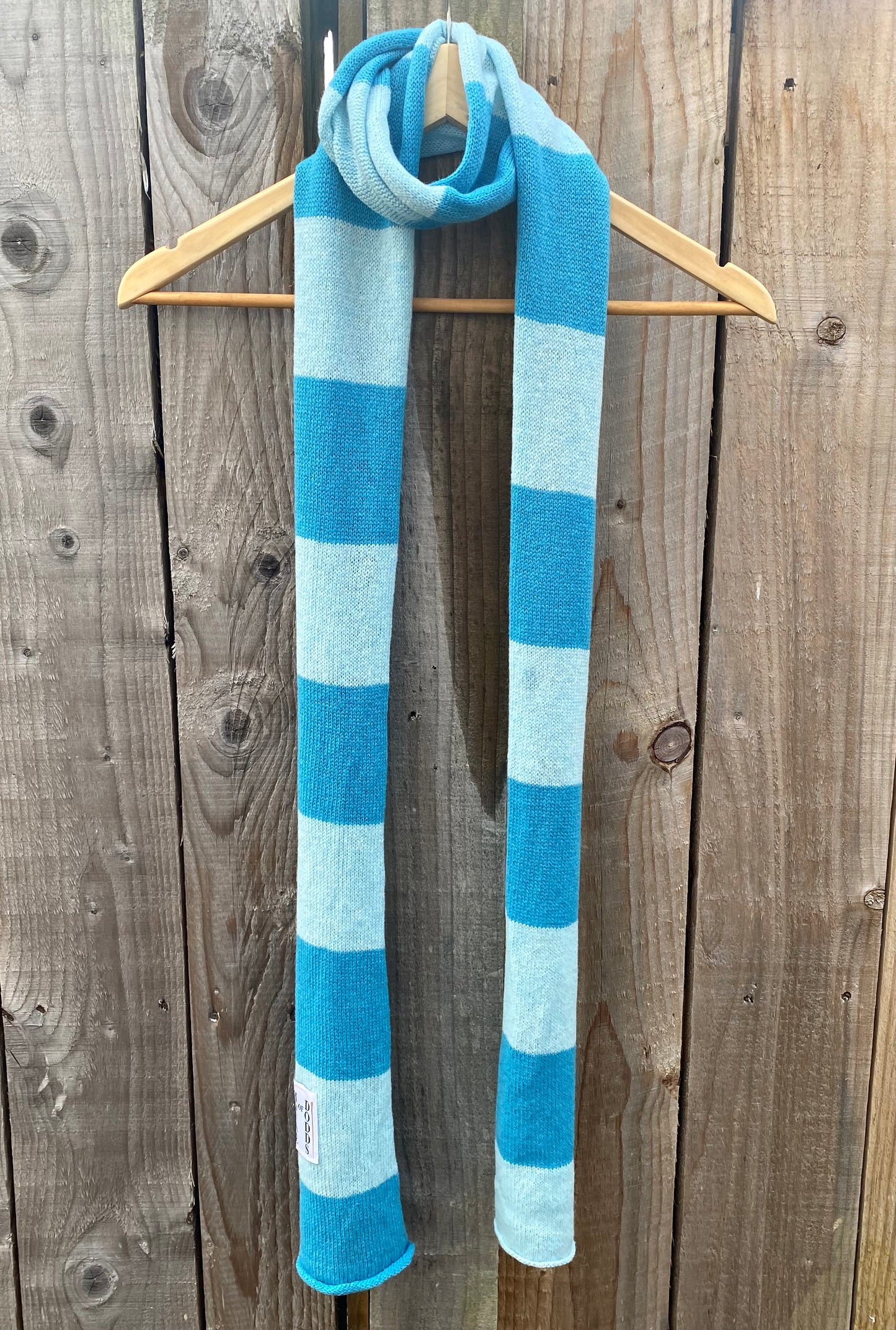 Striped Blue and Light Blue Scarf 100% Lambswool