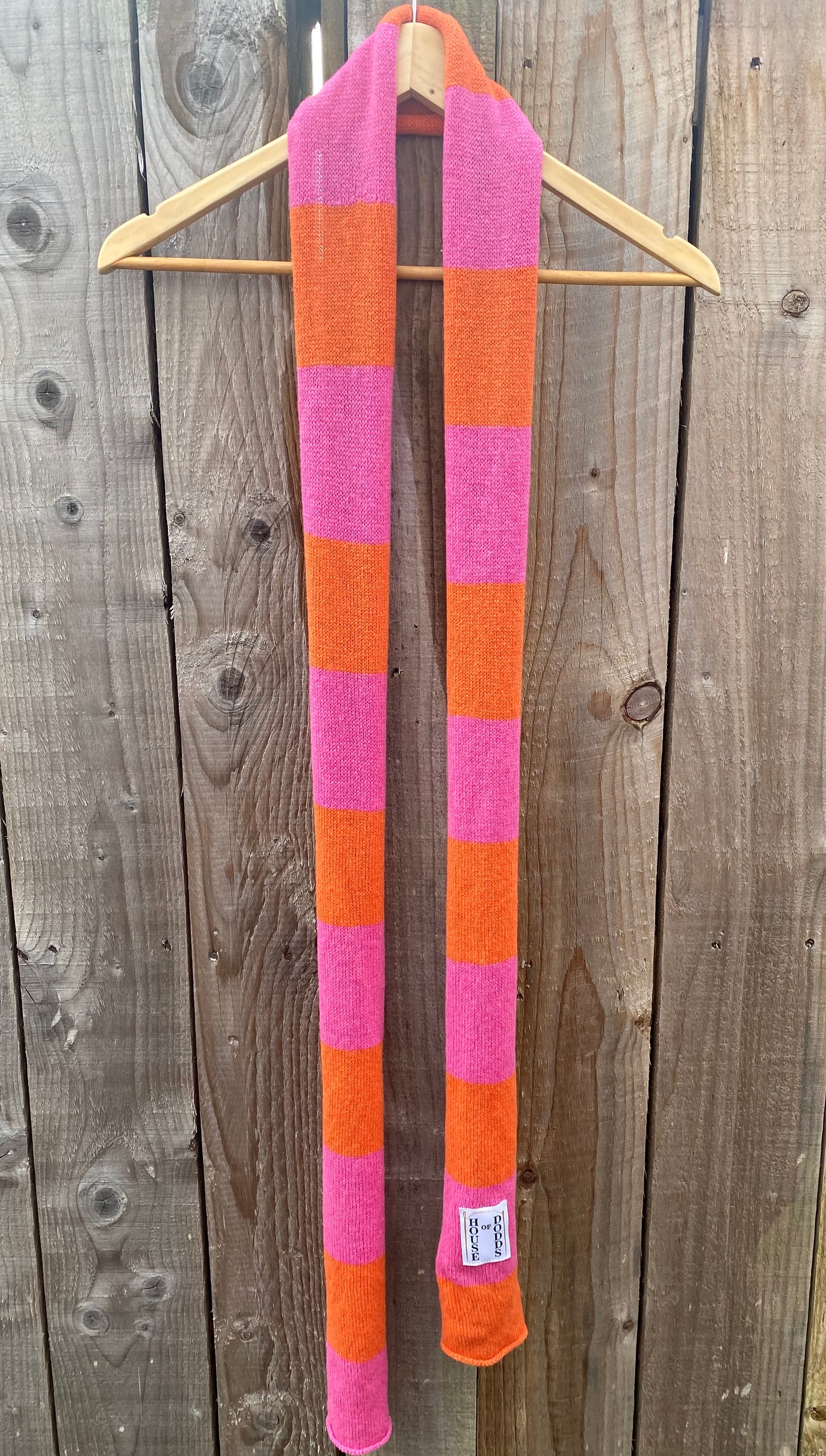 Striped Pink and Orange Scarf 100% Lambswool