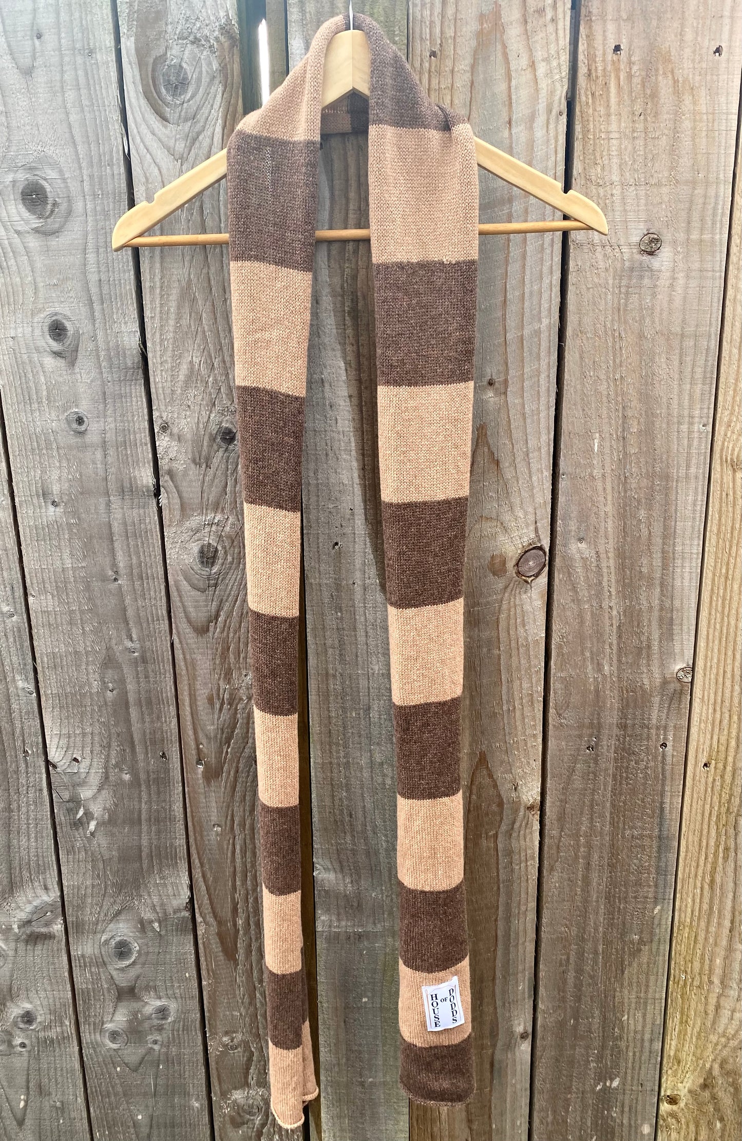 Striped Dark Brown and Light Brown Scarf 100% Lambswool