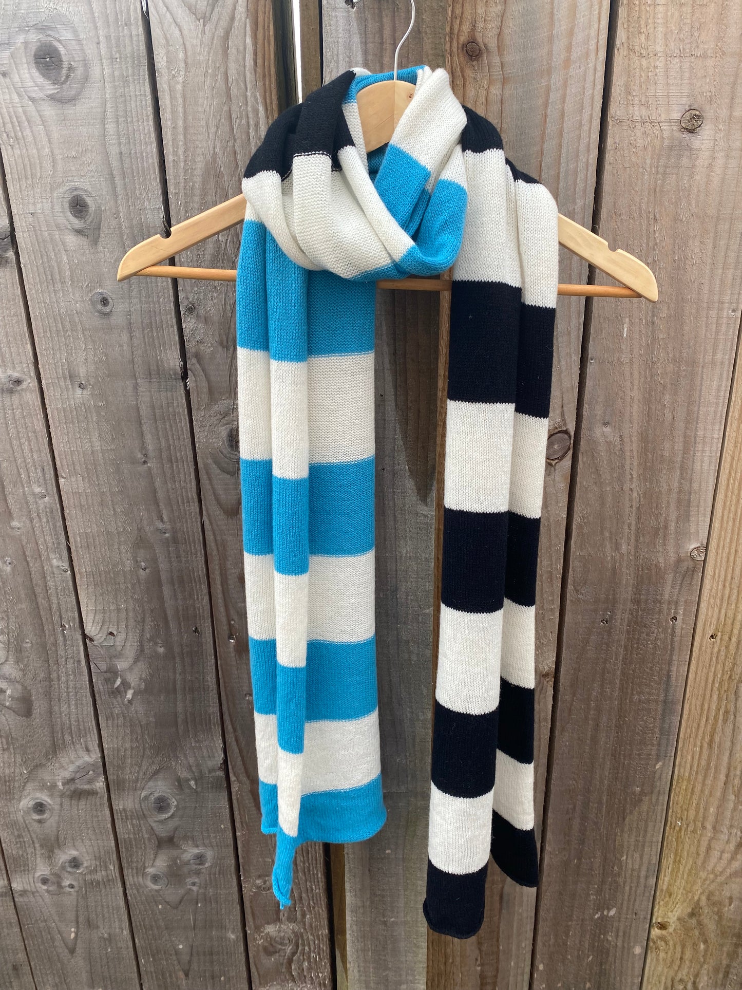 Clashing Stripes Black, white and Blue Scarf 100% Lambswool