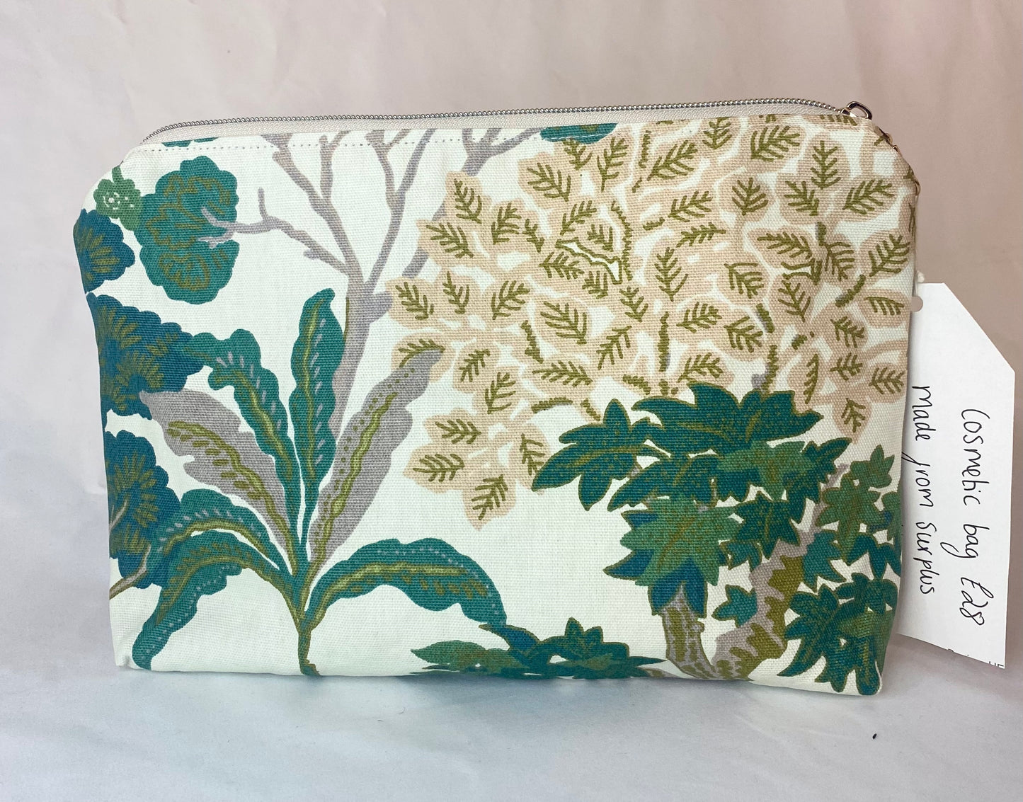 Green Cosmetic bag with water resistant lining