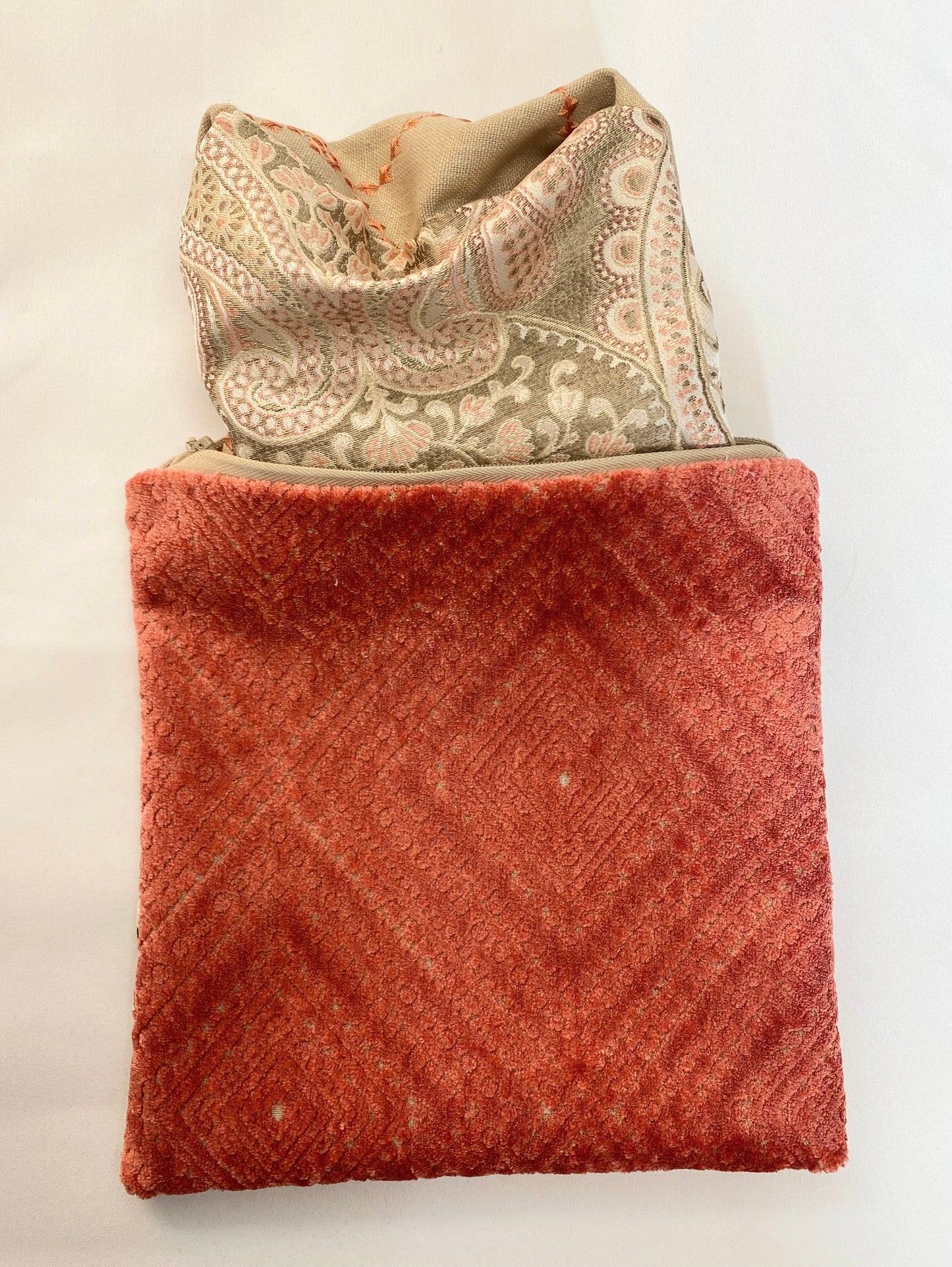 Orange Floral Travel Pouch with velvet back