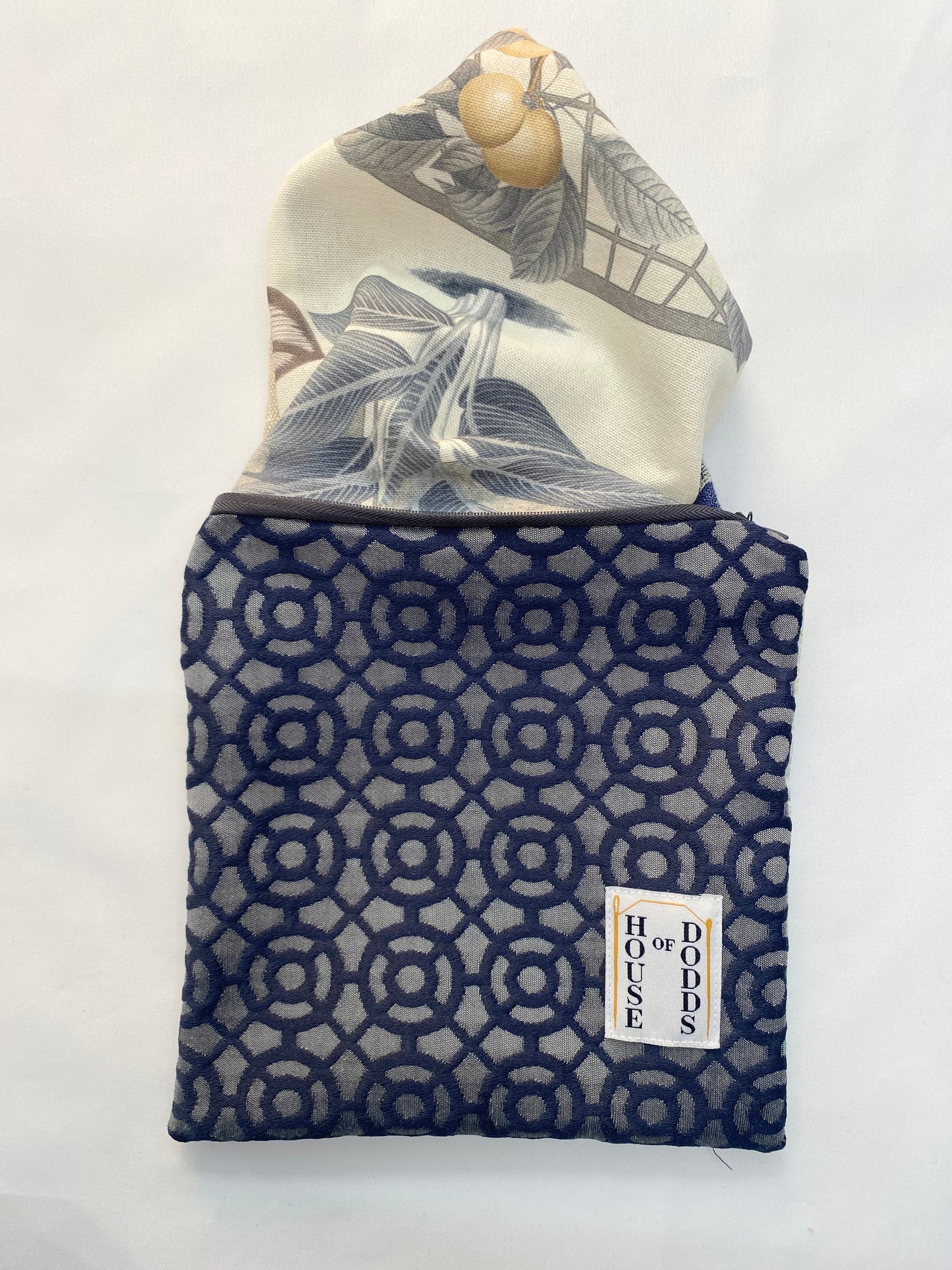 Dark Blue Embroidered Travel Pouch – Crafted from iLiv Interior Textile Fabric