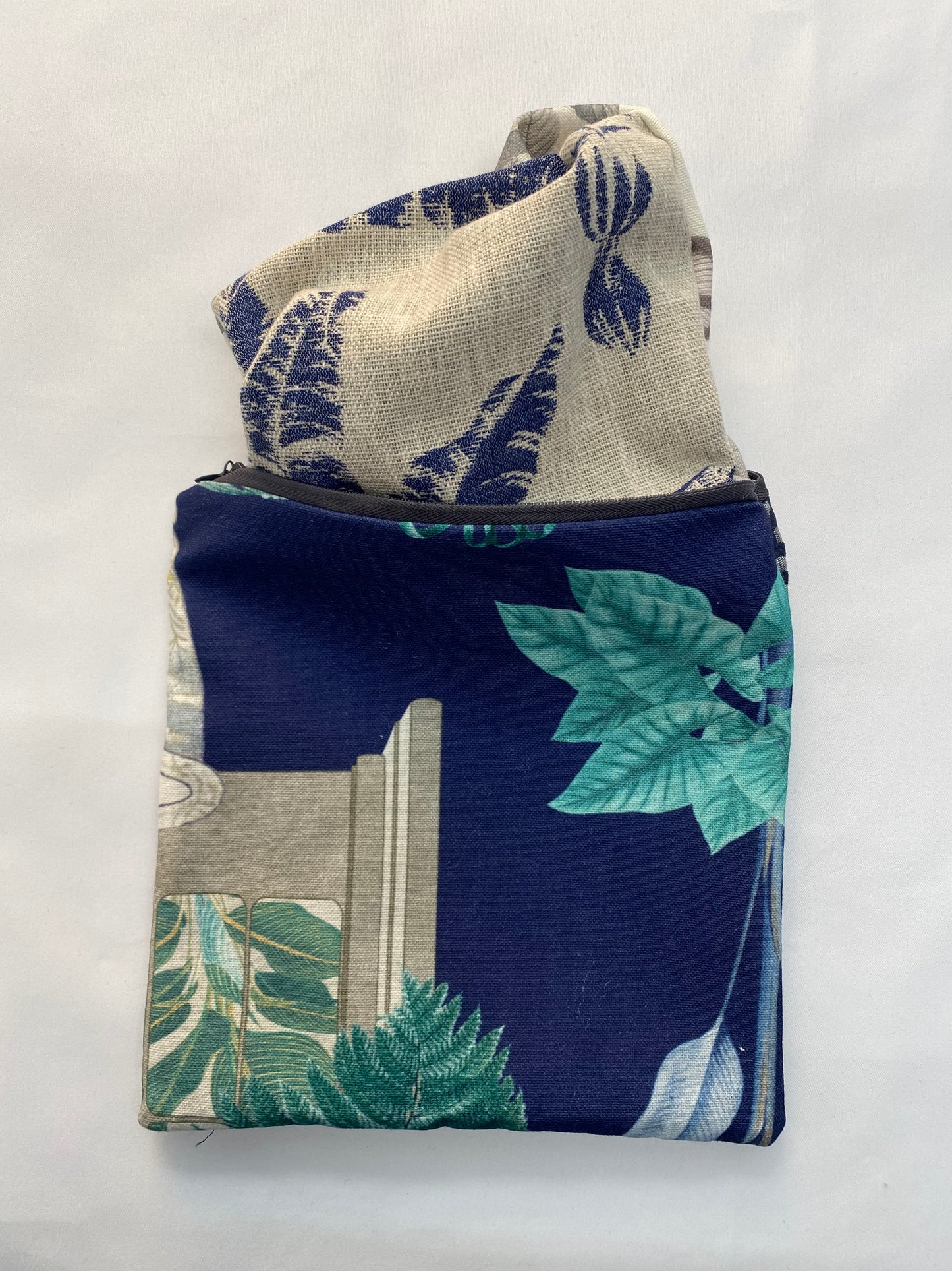 Dark Blue Embroidered Travel Pouch – Crafted from iLiv Interior Textile Fabric