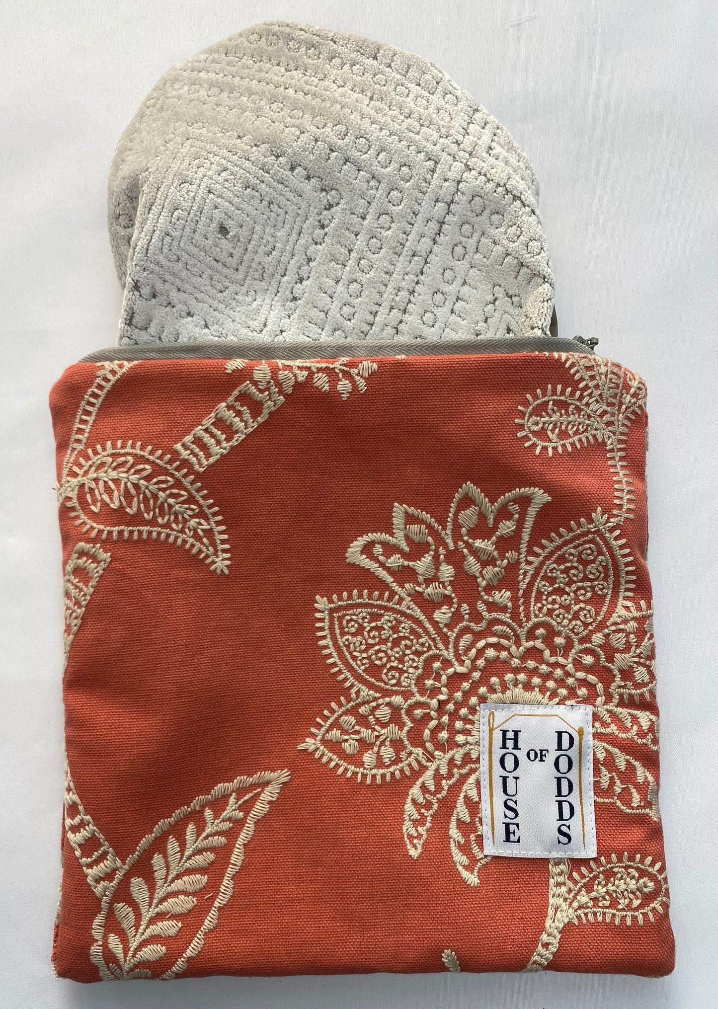 Elegant Square Travel Pouch – Terracotta and Velvet Design