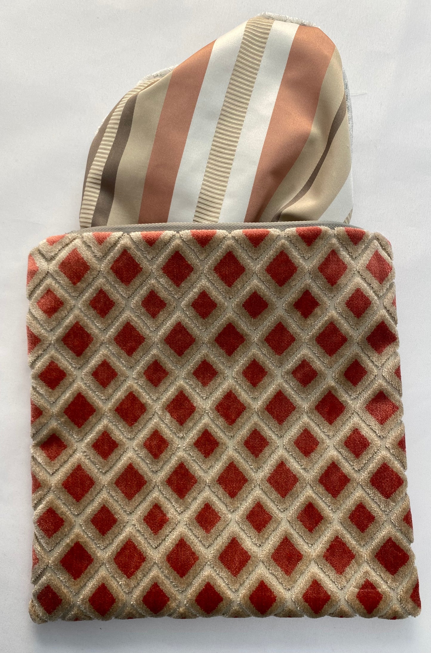 Elegant Square Travel Pouch – Terracotta and Velvet Design