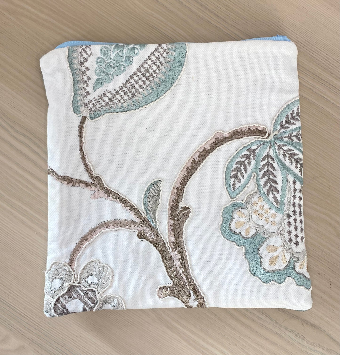 Velvet and Silk Travel Pouch - James Brindley Fabric with Embroidered Floral Design