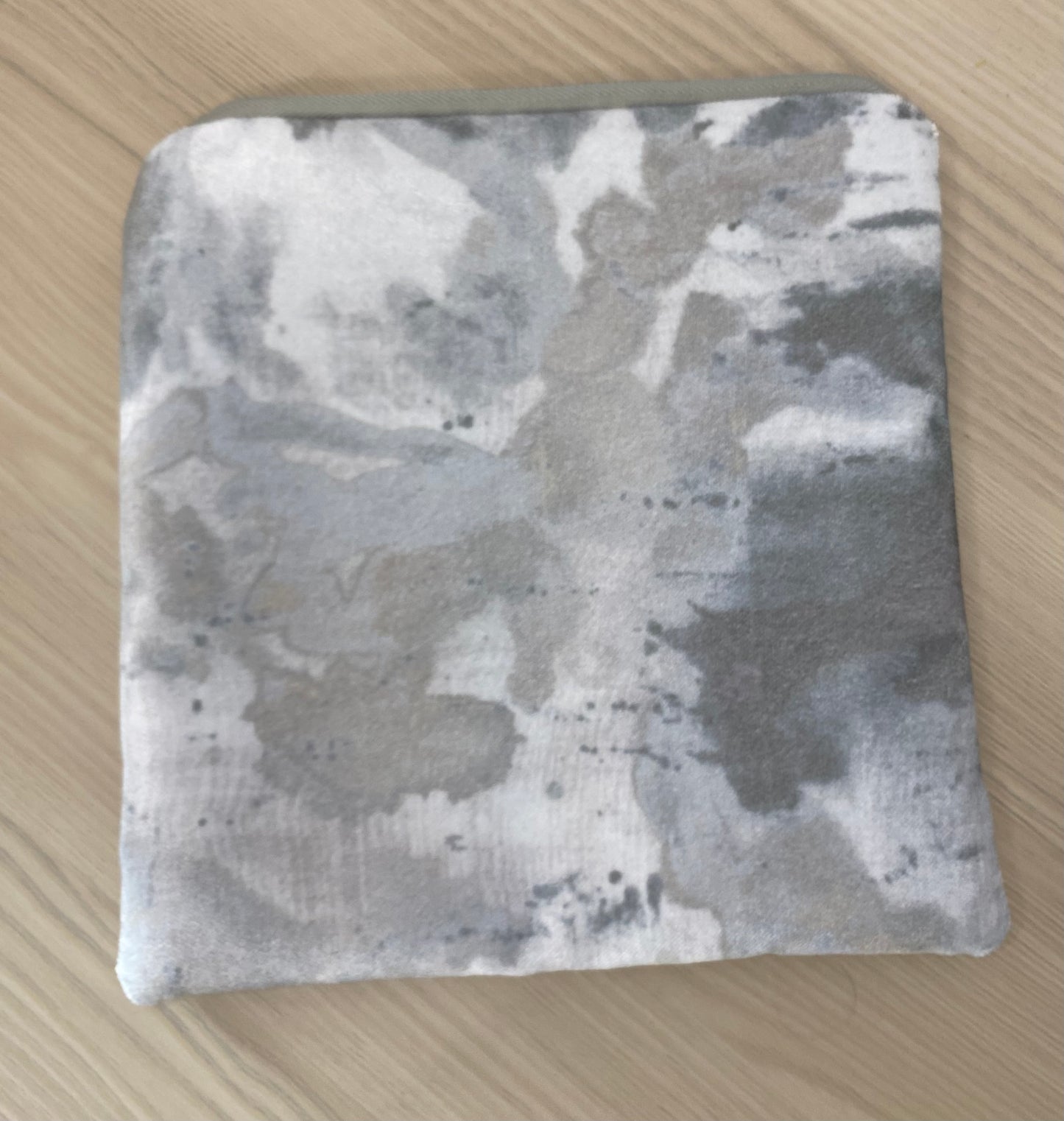 Velvet and Cotton Travel Pouch - Grey James Brindley Fabric with Embroidered Floral Design