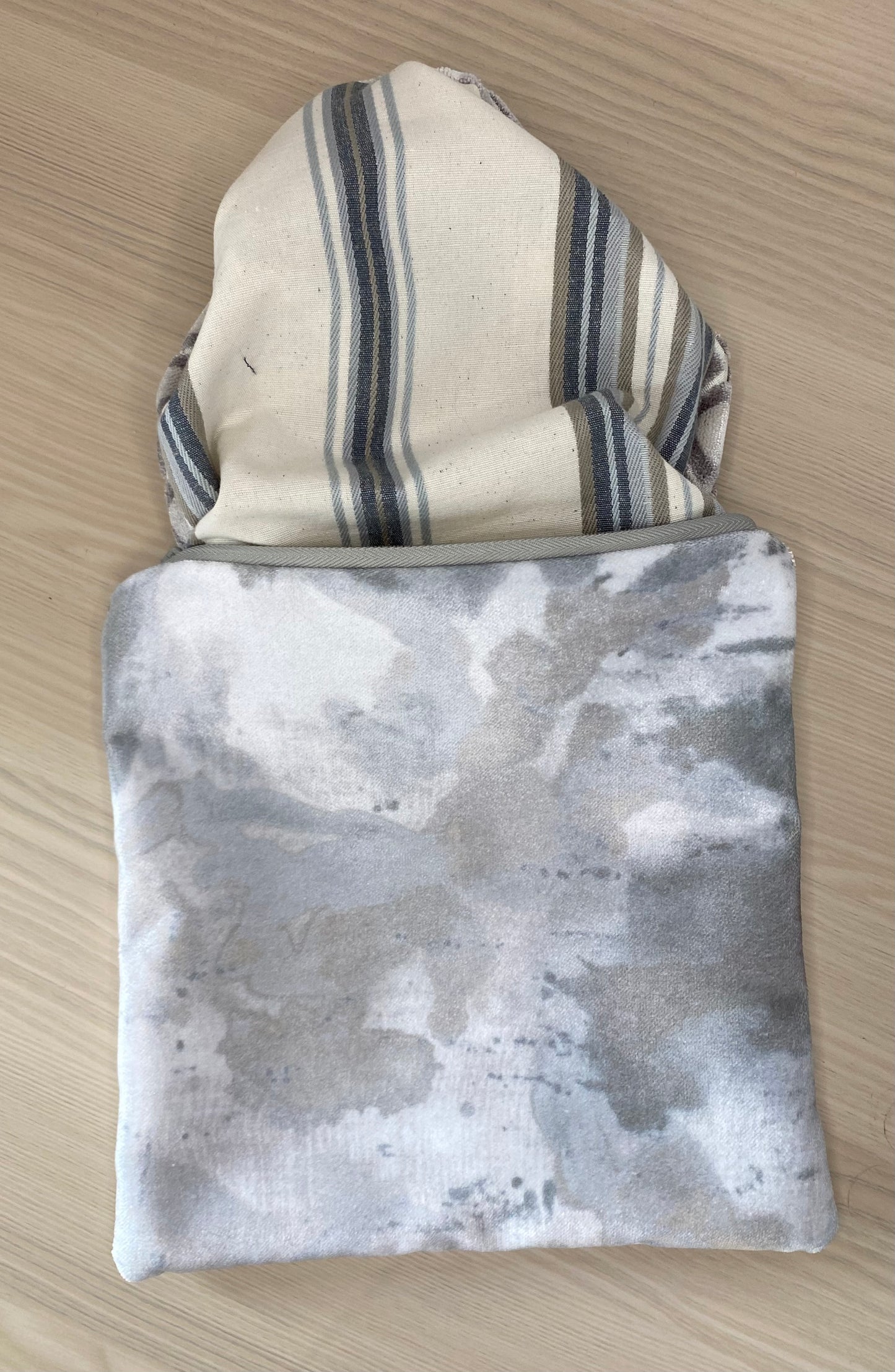 Velvet and Cotton Travel Pouch - Grey James Brindley Fabric with Embroidered Floral Design