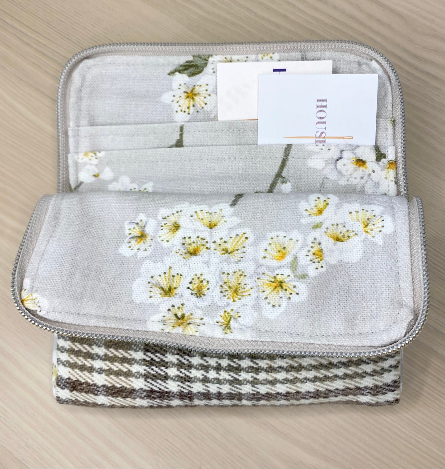 Cream Checked Purse with Floral Lining