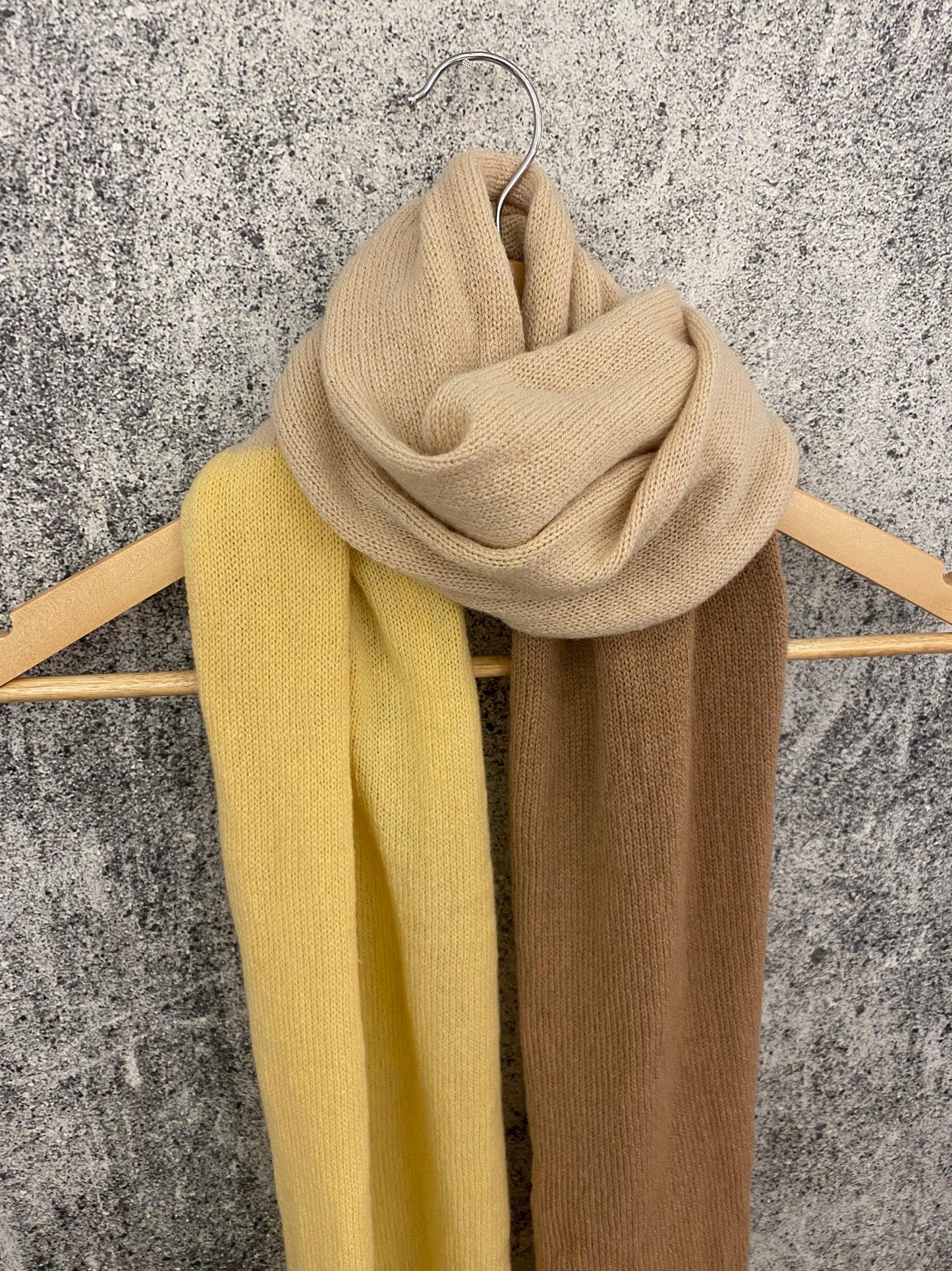 Tonal Earthy Lambswool Scarf – Yellow, Camel, and Beige
