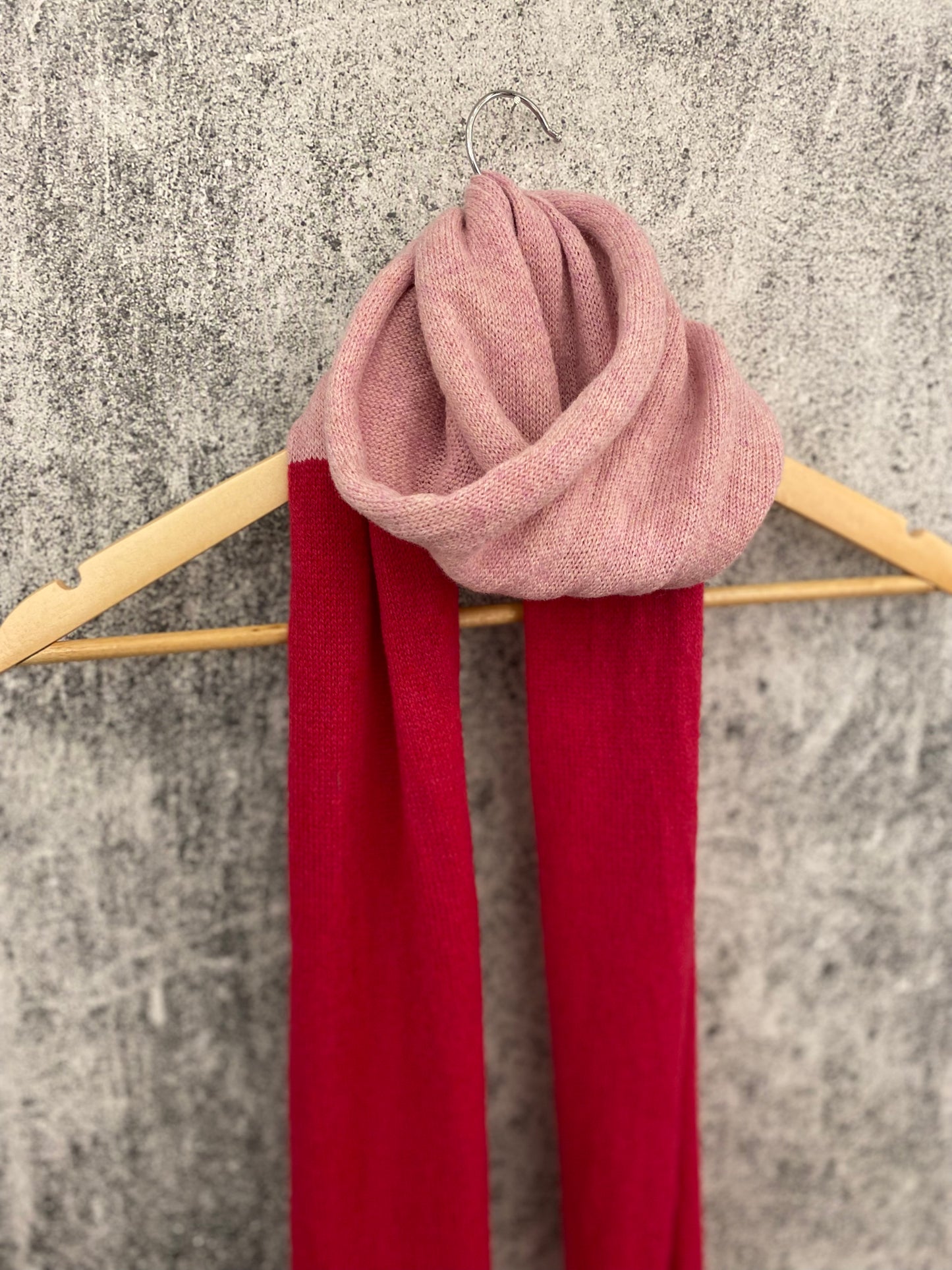 Cherry Pink and Baby Pink Block Colour Lambswool Scarf